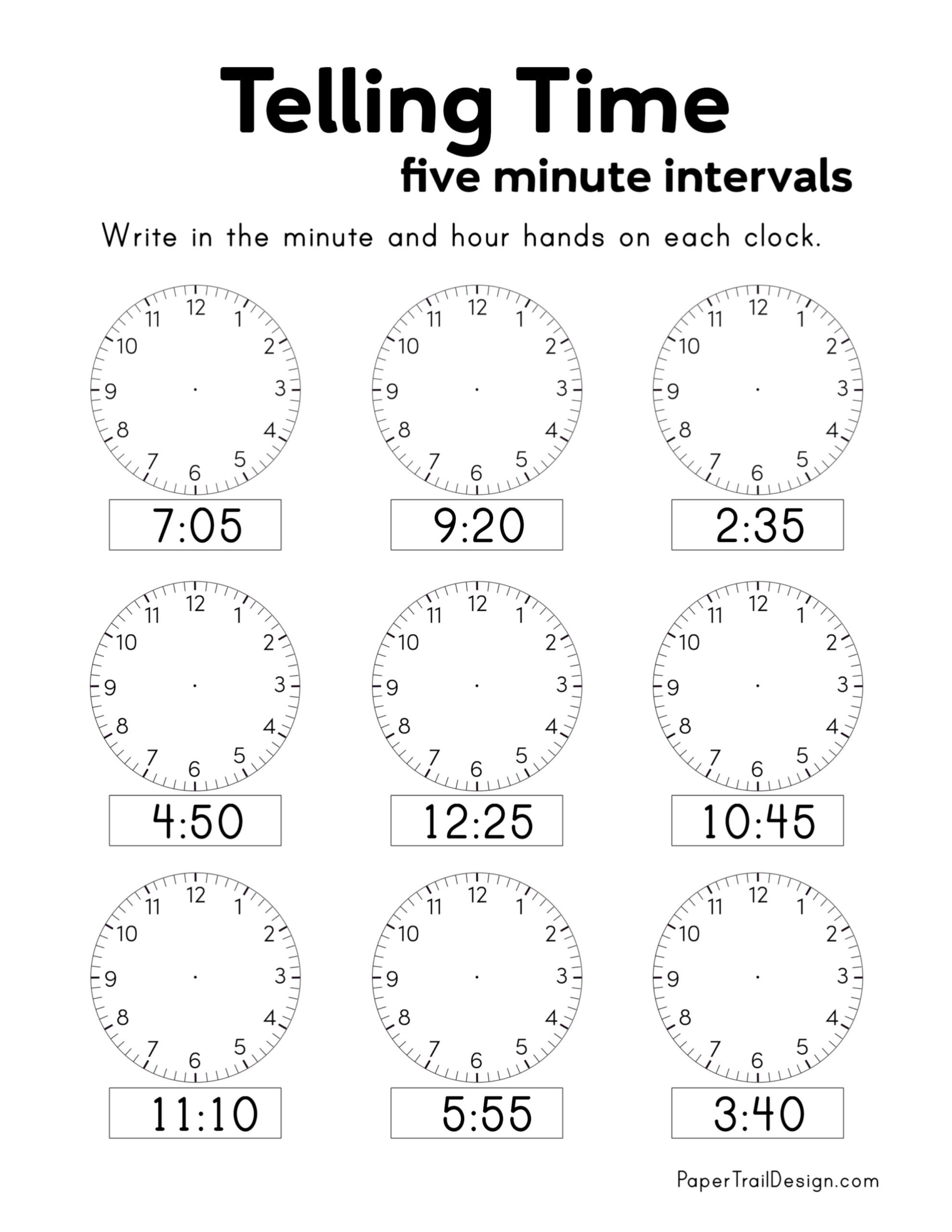 Free Printable Telling Time Worksheets Paper Trail Design