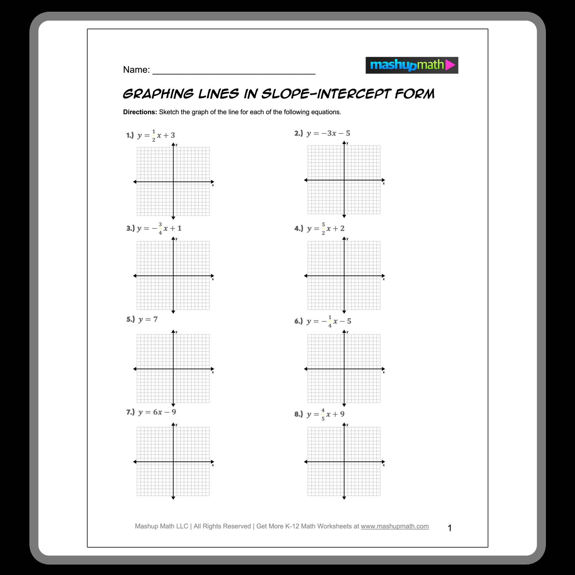 Free Slope Intercept Form Worksheets With Answers Mashup Math Free Slope Intercept Form Worksheets With Answers Mashup Math