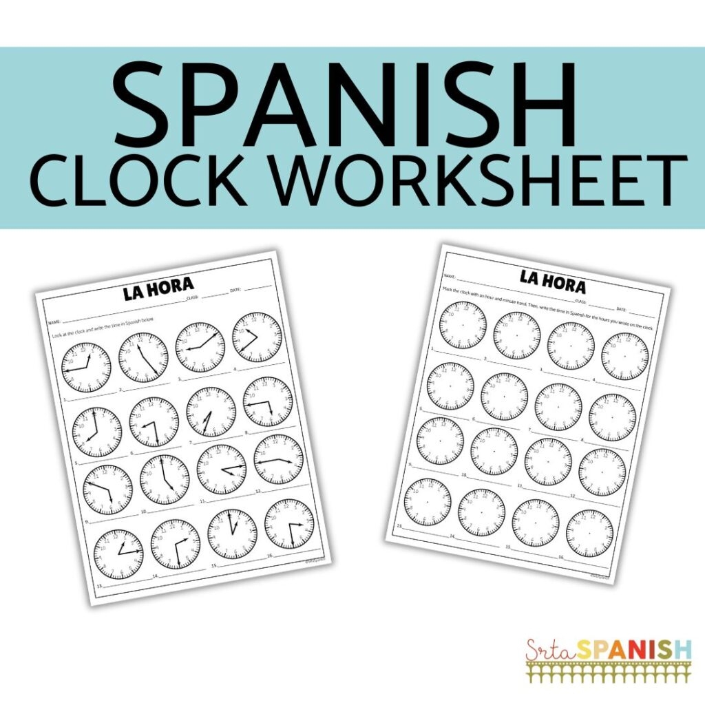 Free Spanish Clock Worksheet Telling Time Practice Srta Spanish Free Spanish Clock Worksheet Telling Time Practice Srta Spanish