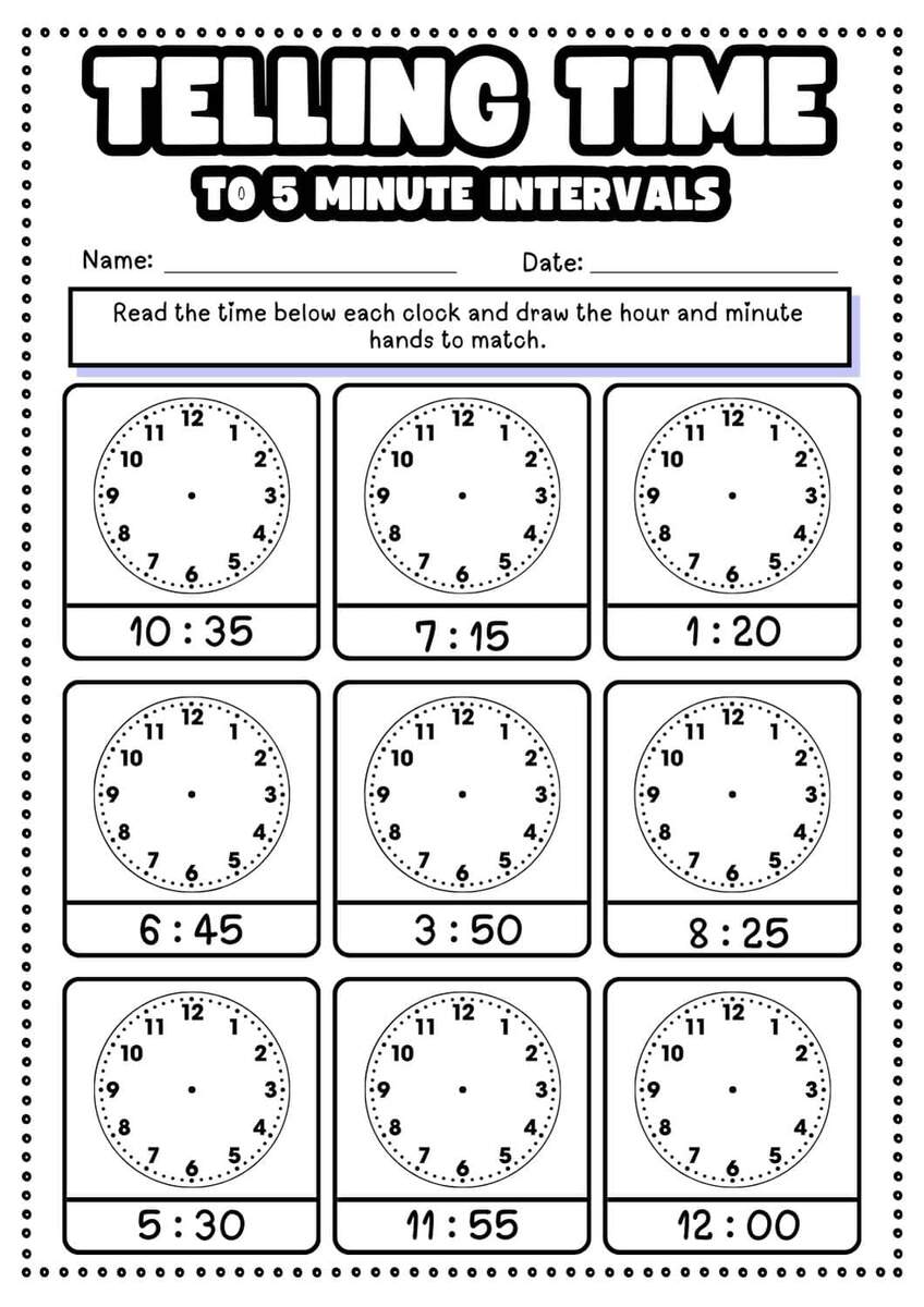 Free Telling Time To Five Minutes Worksheets Teach Prints Free Telling Time To Five Minutes Worksheets Teach Prints
