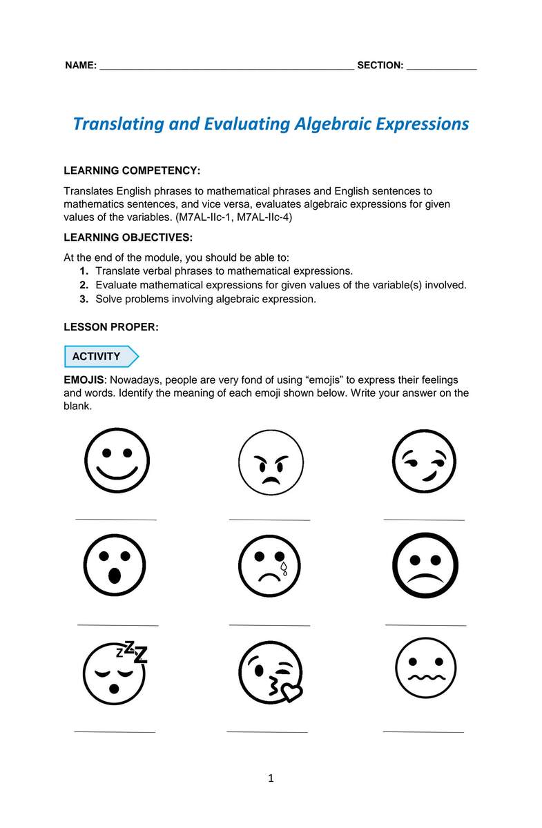 Free Translating Verbal Phrases Into Algebraic Expressions Worksheet Download Free Translating Verbal Phrases Into Algebraic Expressions Worksheet Png Images Free Worksheets On Clipart Library