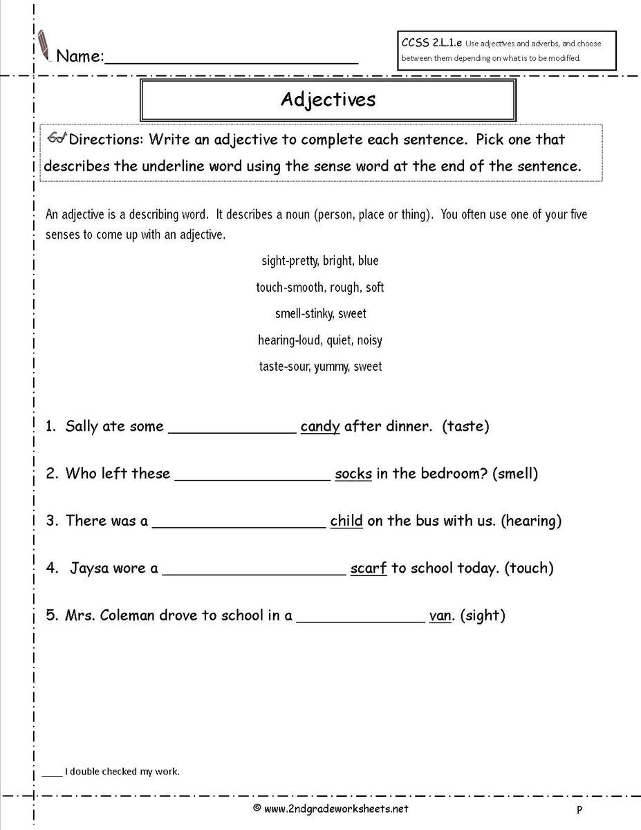 Free Using Adjectives Worksheets Free Using Adjectives Worksheets