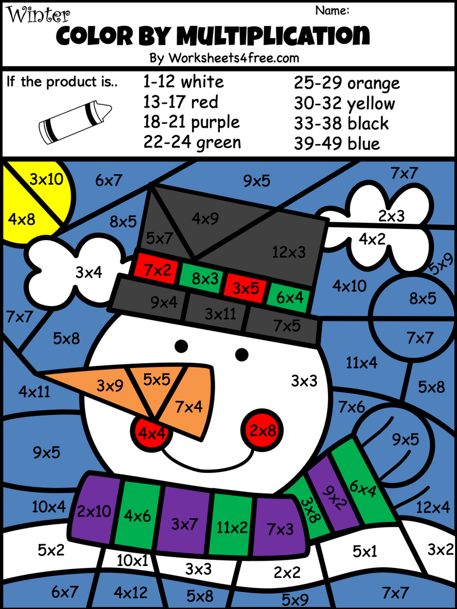 Free Winter Snowman Color By Code Multiplication Worksheet Worksheets4Free Free Winter Snowman Color By Code Multiplication Worksheet Worksheets4Free