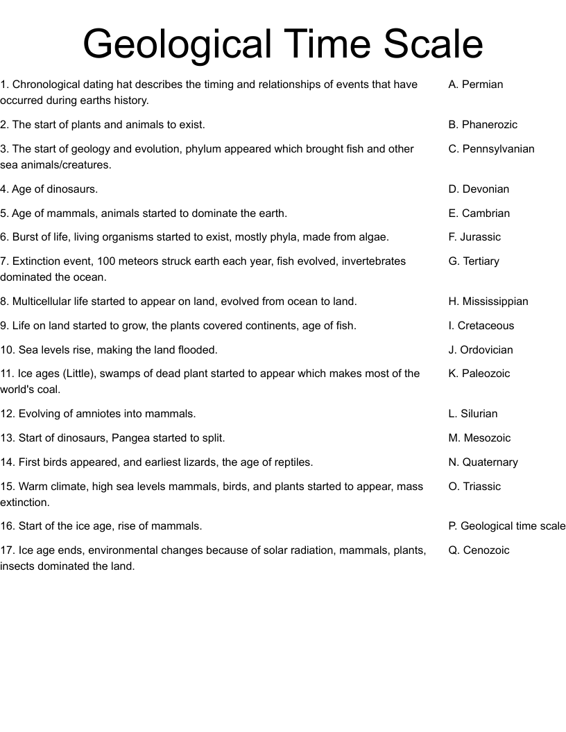 Geological Time Scale Worksheet WordMint