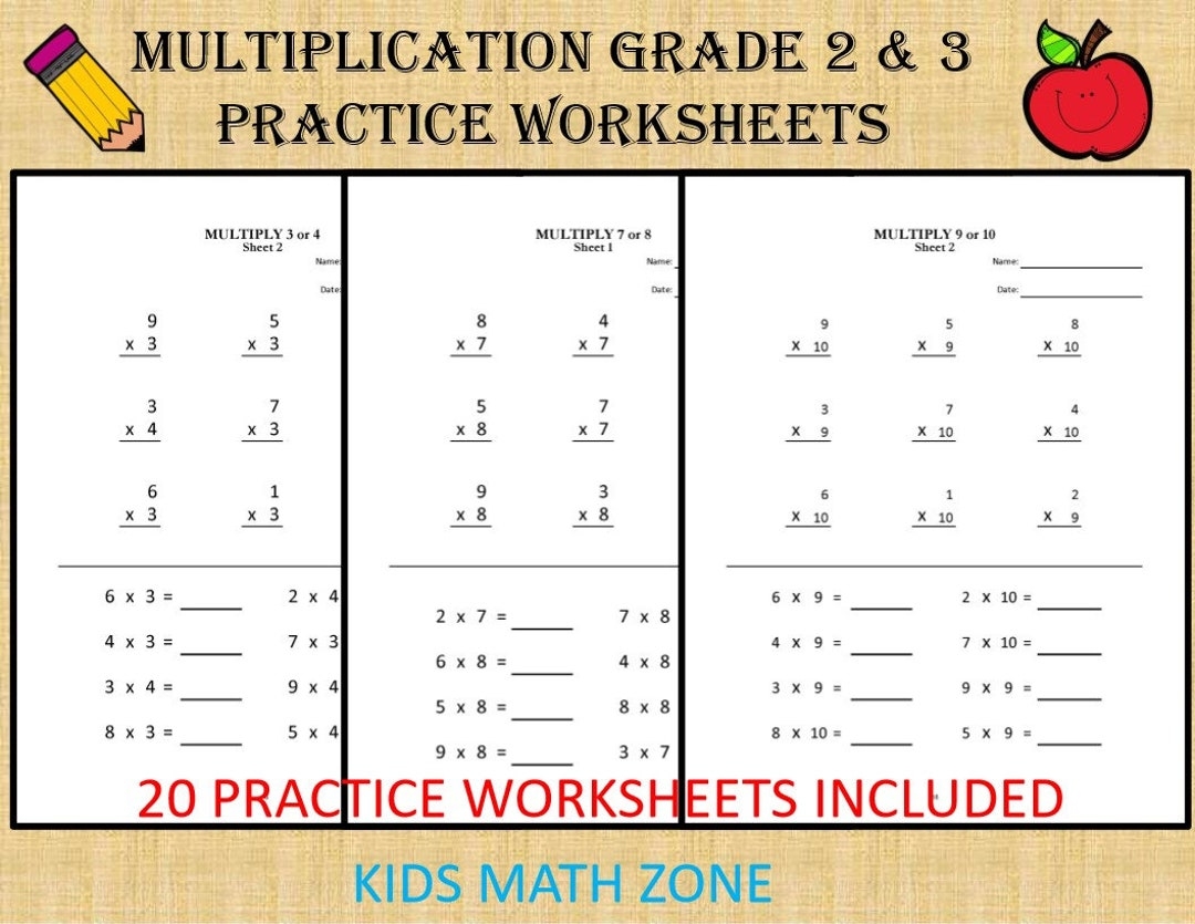 Grade 2 3 Multiplication Worksheets 20 Printable Math Sheets PDF Etsy Sweden