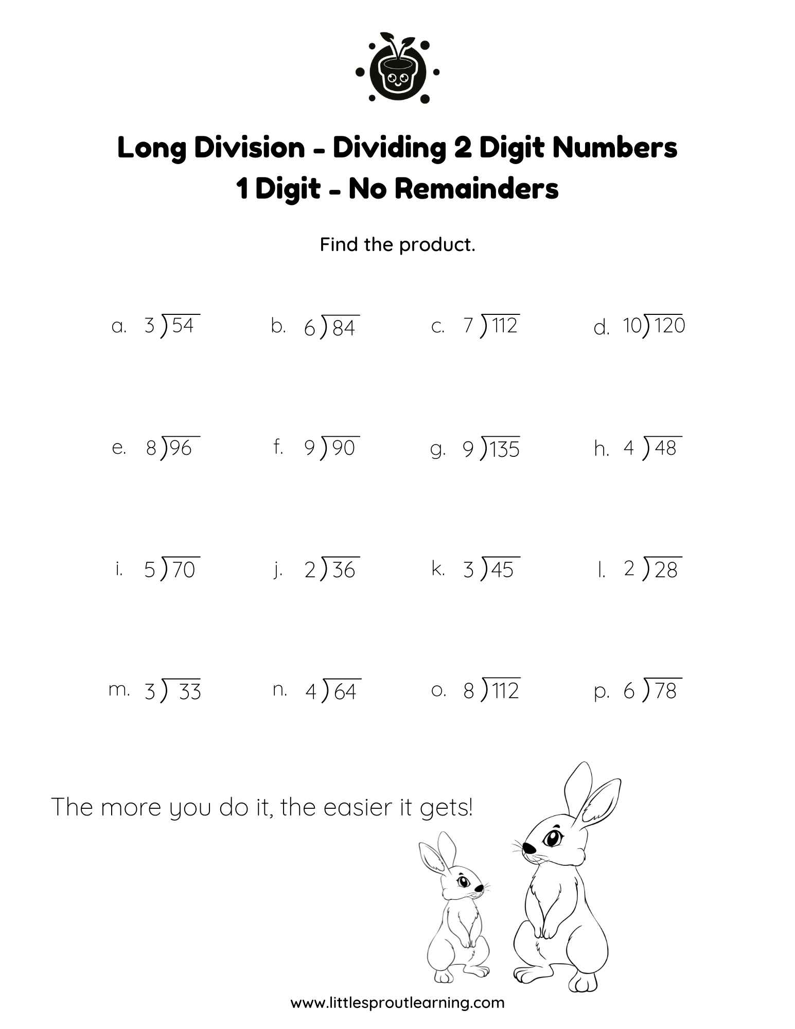 Grade 4 Long Division Dividing 2 Digit Numbers 1 Digit No Remainders Little Sprout Art Learning Lab Grade 4 Long Division Dividing 2 Digit Numbers 1 Digit No Remainders Little Sprout Art Learning Lab