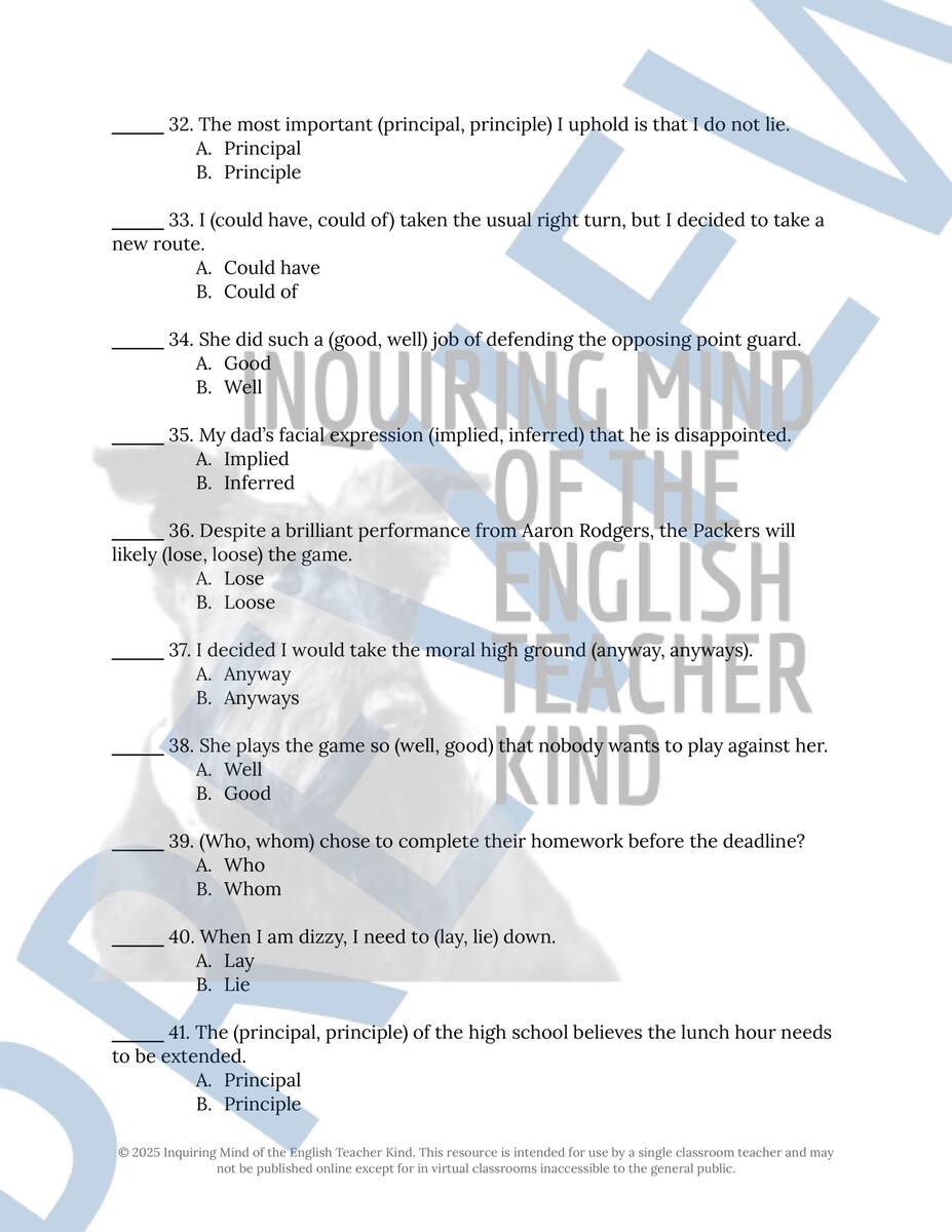 Grammar Review Practice Worksheet On Word Usage Errors High School English Made By Teachers