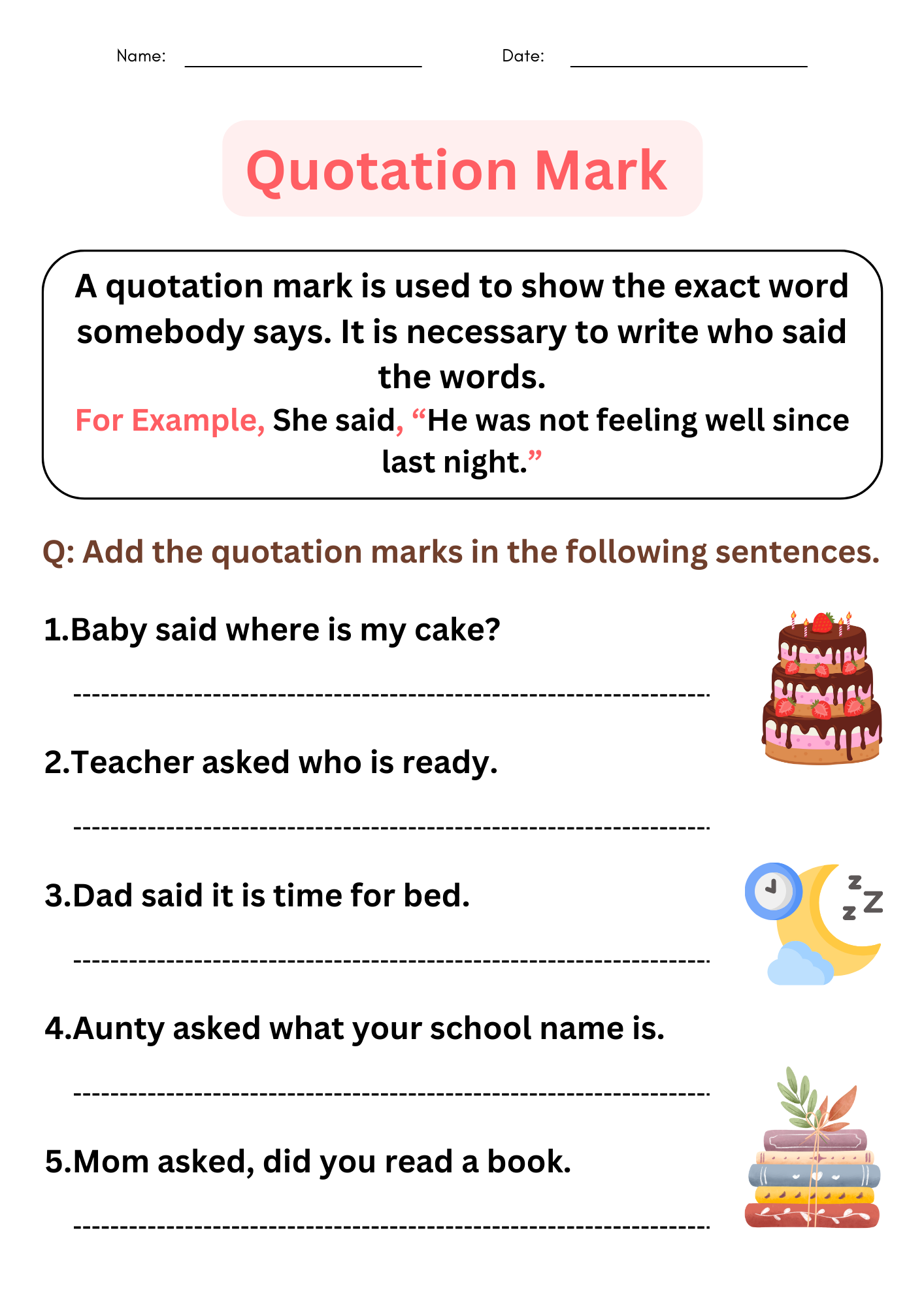 Free Grammar Practice Sheet Quotation Marks Said Asked Words Homeschool Den