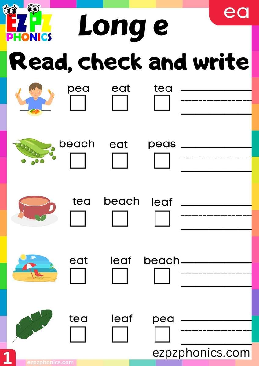 Group1 EA Words Read Check And Write Long E Phonics Worksheet Ezpzphonics Group1 EA Words Read Check And Write Long E Phonics Worksheet Ezpzphonics