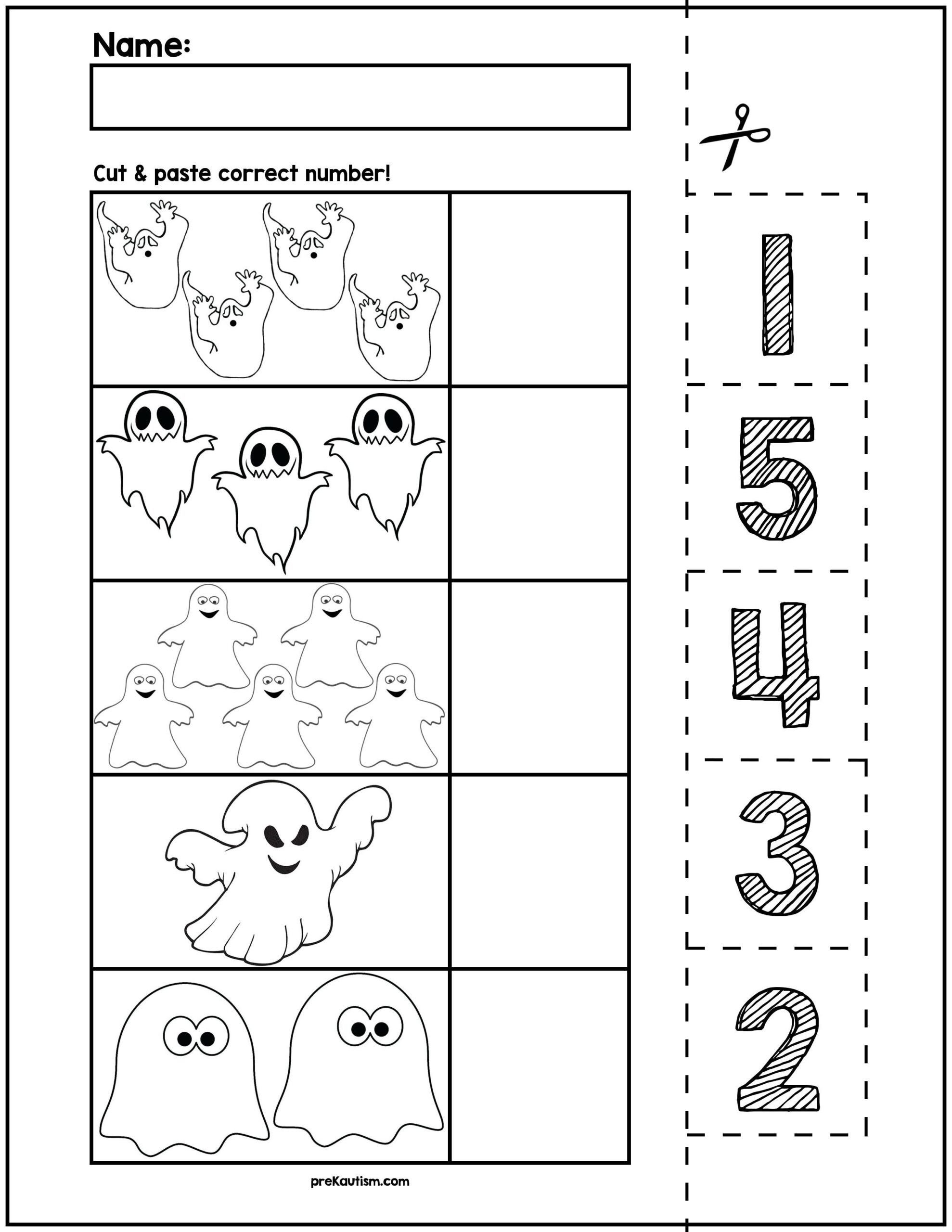 Halloween Ghosts Cut Match Worksheets Numbers 1 5 By PreKautism Halloween Ghosts Cut Match Worksheets Numbers 1 5 By PreKautism