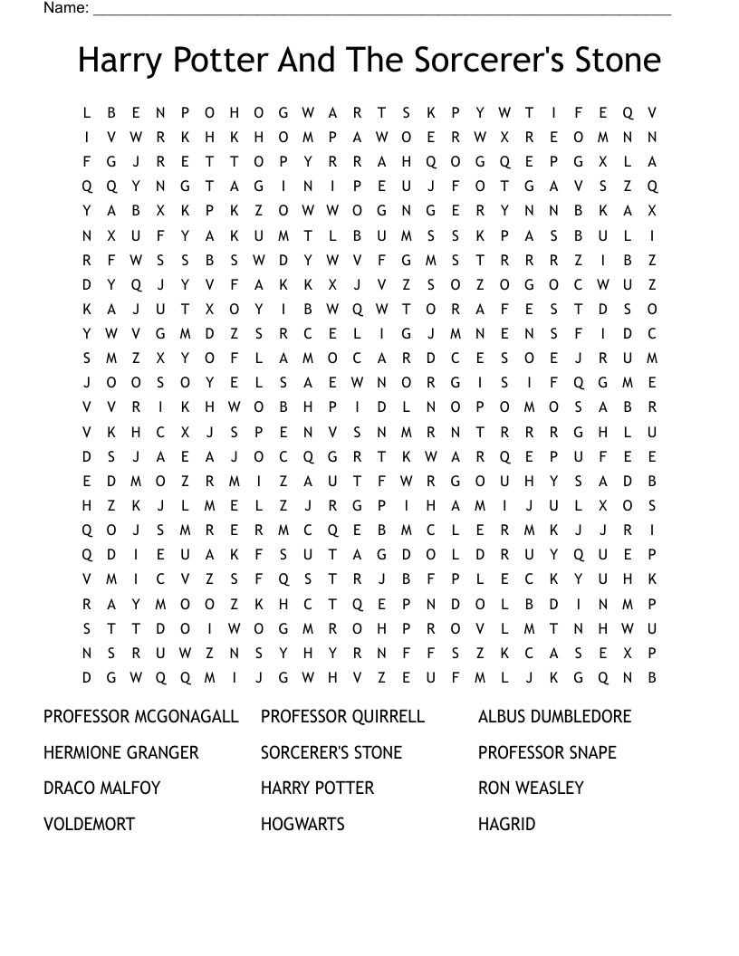 Harry Potter And The Sorcerer S Stone Word Search WordMint Harry Potter And The Sorcerer S Stone Word Search WordMint