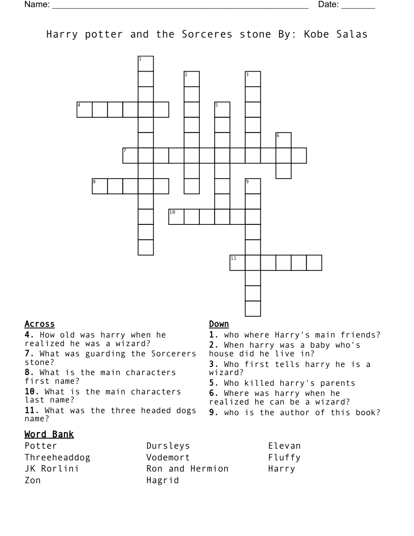 Harry Potter And The Sorceres Stone By Kobe Salas Crossword WordMint Harry Potter And The Sorceres Stone By Kobe Salas Crossword WordMint
