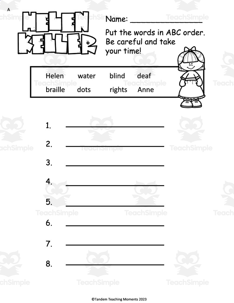 Helen Keller Worksheet Packet By Teach Simple Helen Keller Worksheet Packet By Teach Simple