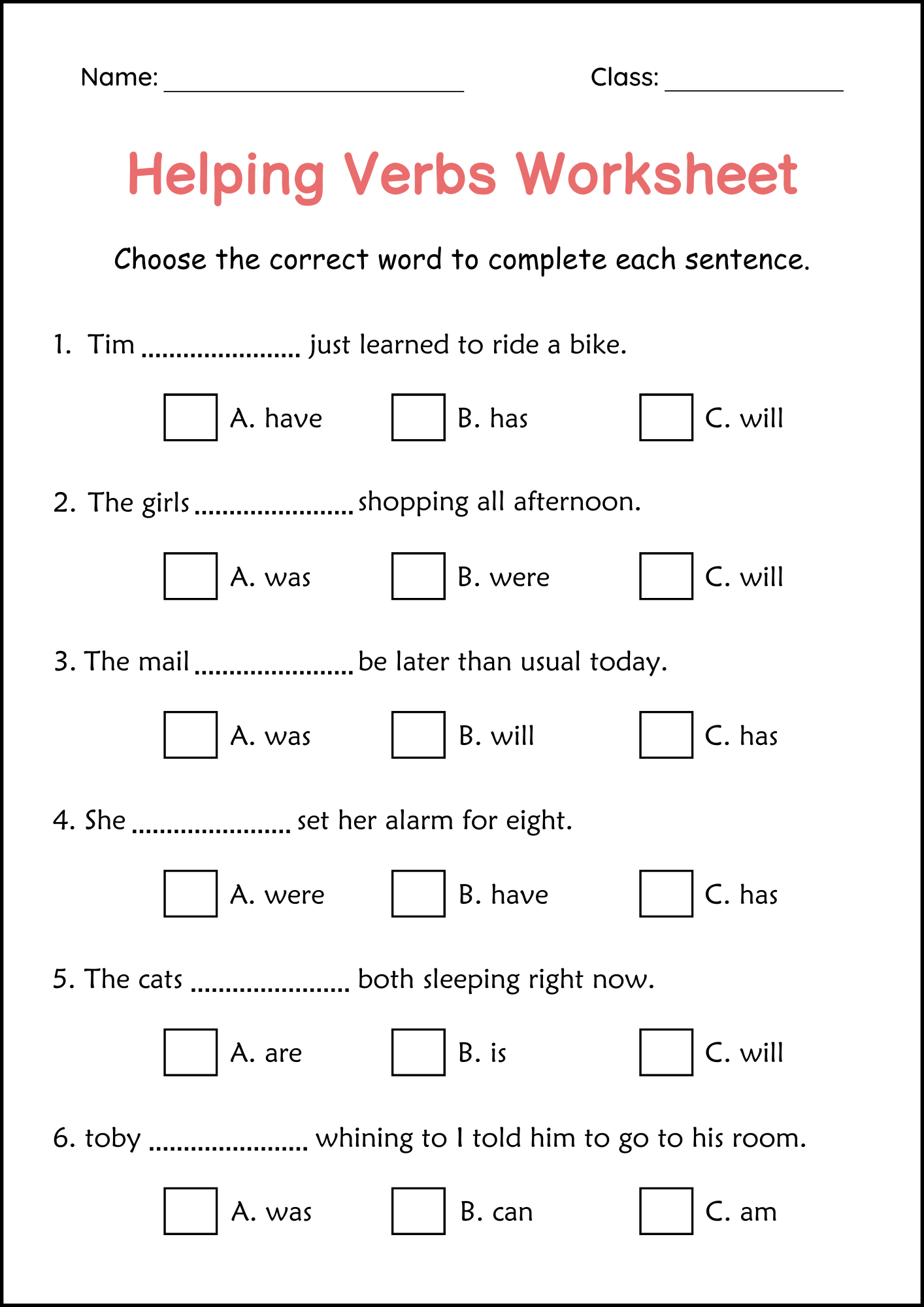 Helping Verbs Grammar Practice Worksheet For Grade 1 Auxiliary Verbs Made By Teachers Helping Verbs Grammar Practice Worksheet For Grade 1 Auxiliary Verbs Made By Teachers