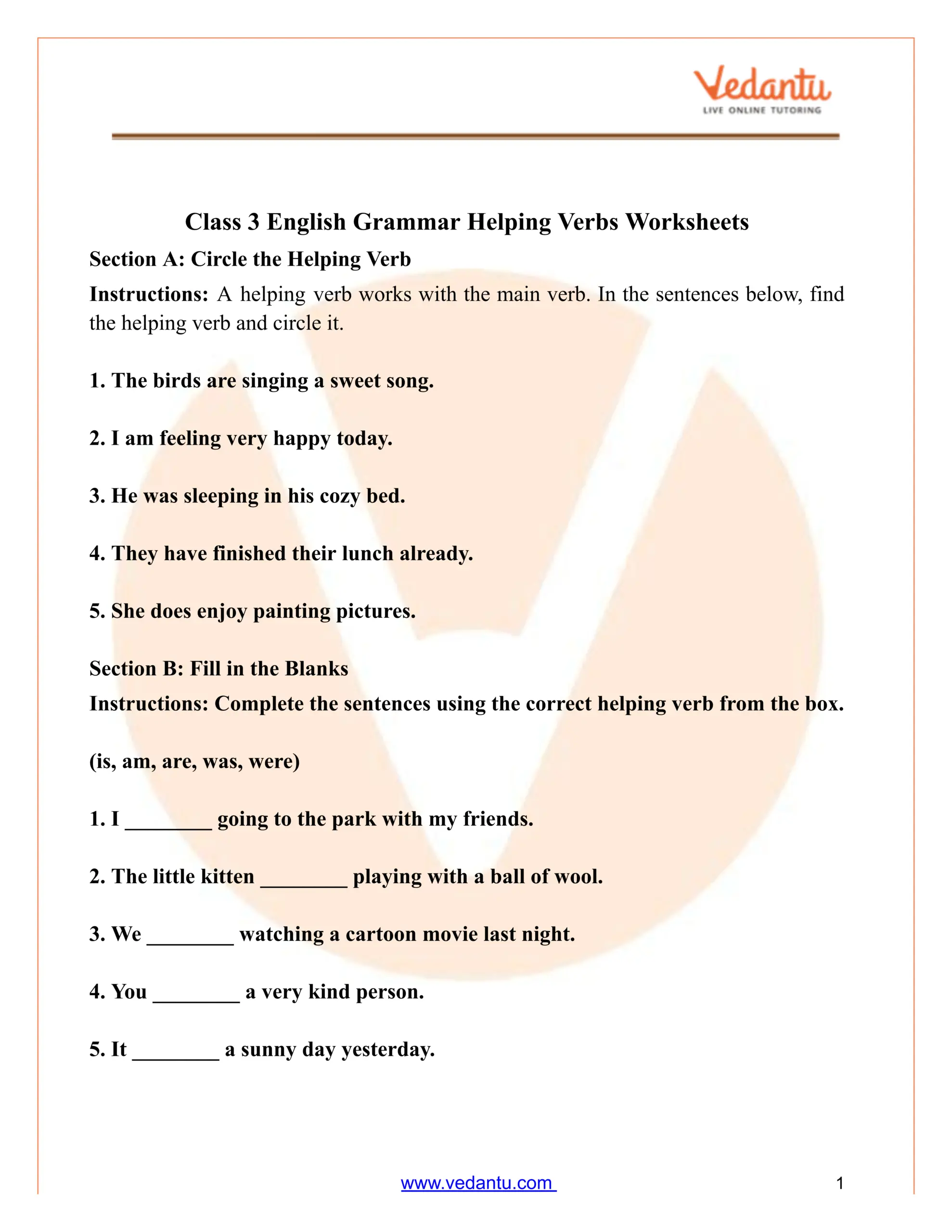 Helping Verbs Worksheet For Class 3 Free PDF Practice Helping Verbs Worksheet For Class 3 Free PDF Practice