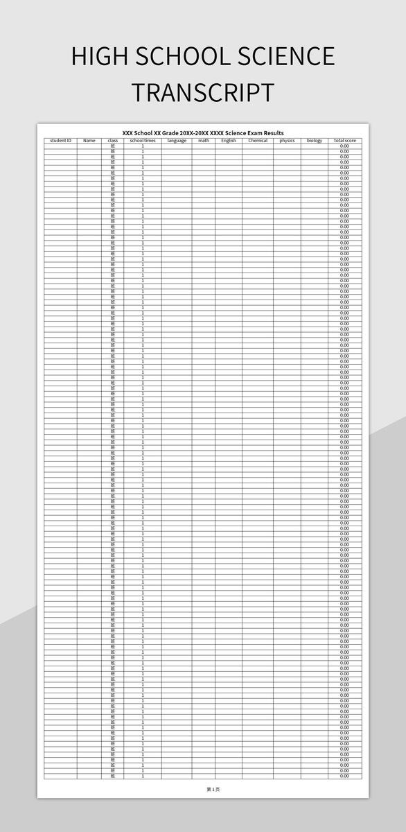 High School Science Transcript Excel Template And Google Sheets File For Free Download Slidesdocs