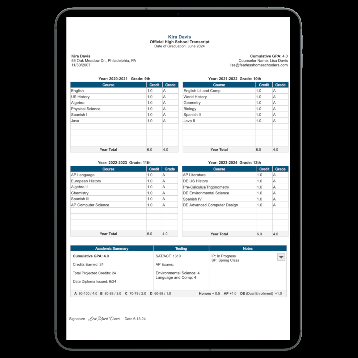 High School Science Transcript Excel Template And Google Sheets File For Free Download Slidesdocs