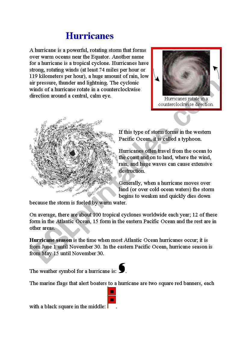 Hurricanes ESL Worksheet By Martinique Worksheets Library Hurricanes And Tornadoes Reading Comprehension Passages With Questions Made By Teachers