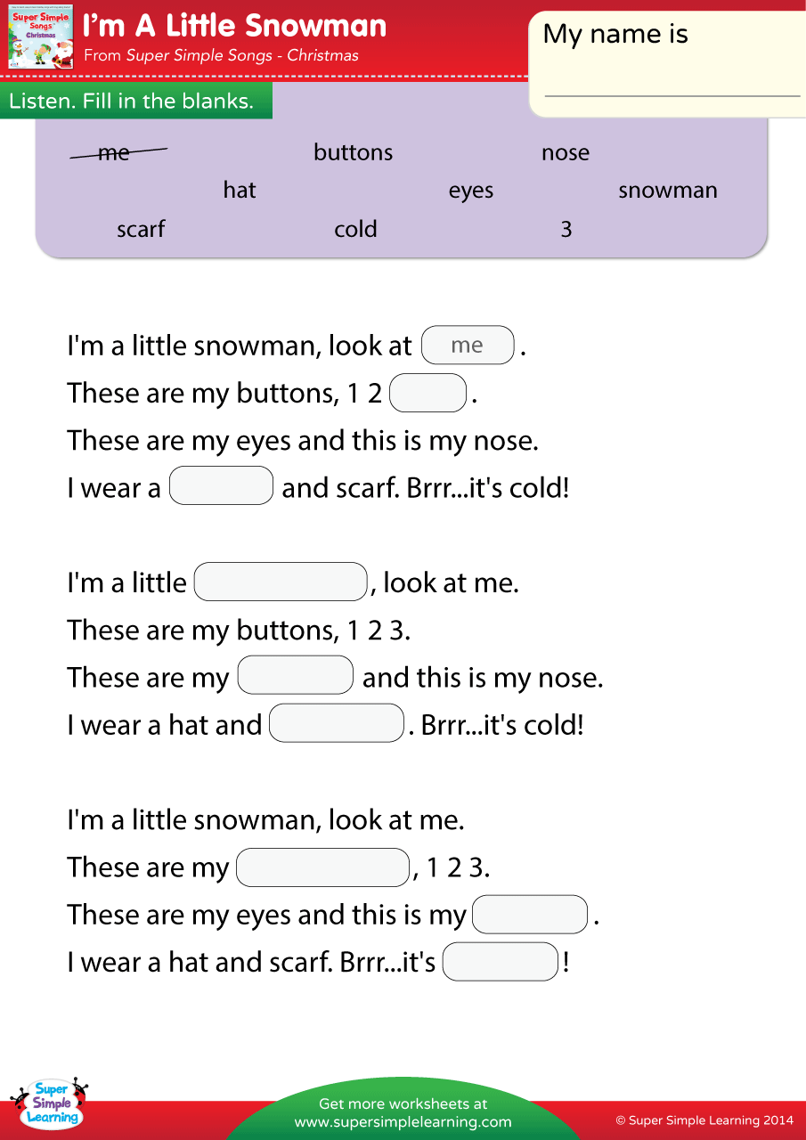 I M A Little Snowman Worksheet Fill In The Blanks Super Simple I M A Little Snowman Worksheet Fill In The Blanks Super Simple