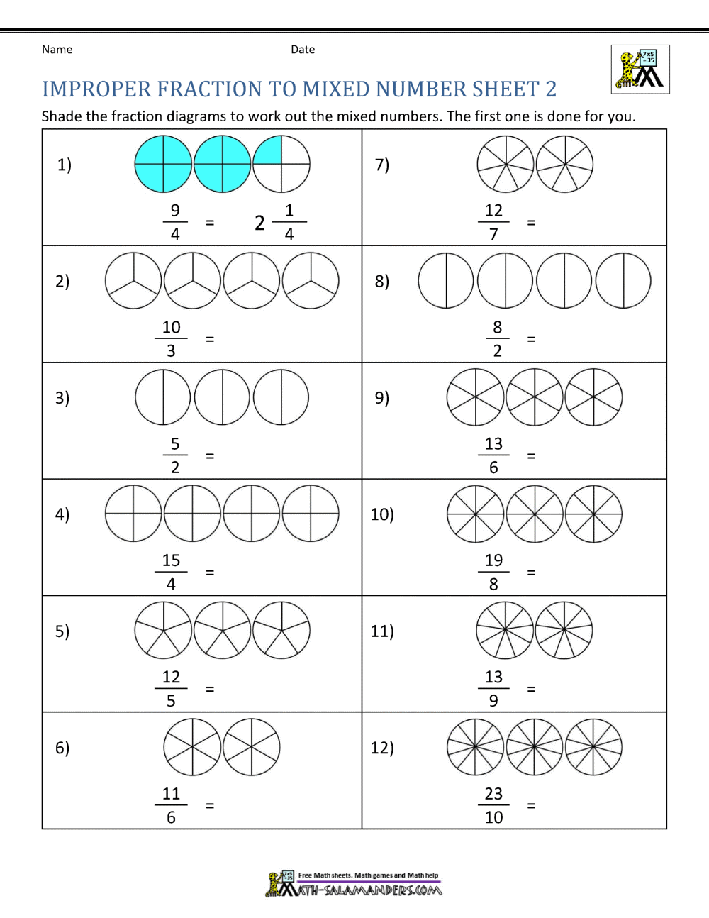 Improper Fraction Worksheets Free Adding Mixed Numbers Worksheets Teach Prints