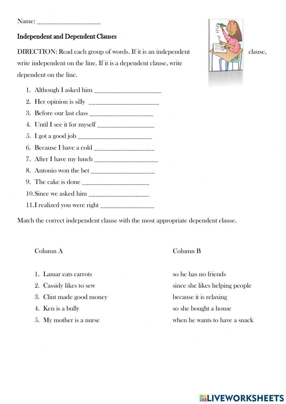 Independent And Dependent Clause Activity Worksheets Library Independent And Dependent Clause Activity Worksheets Library