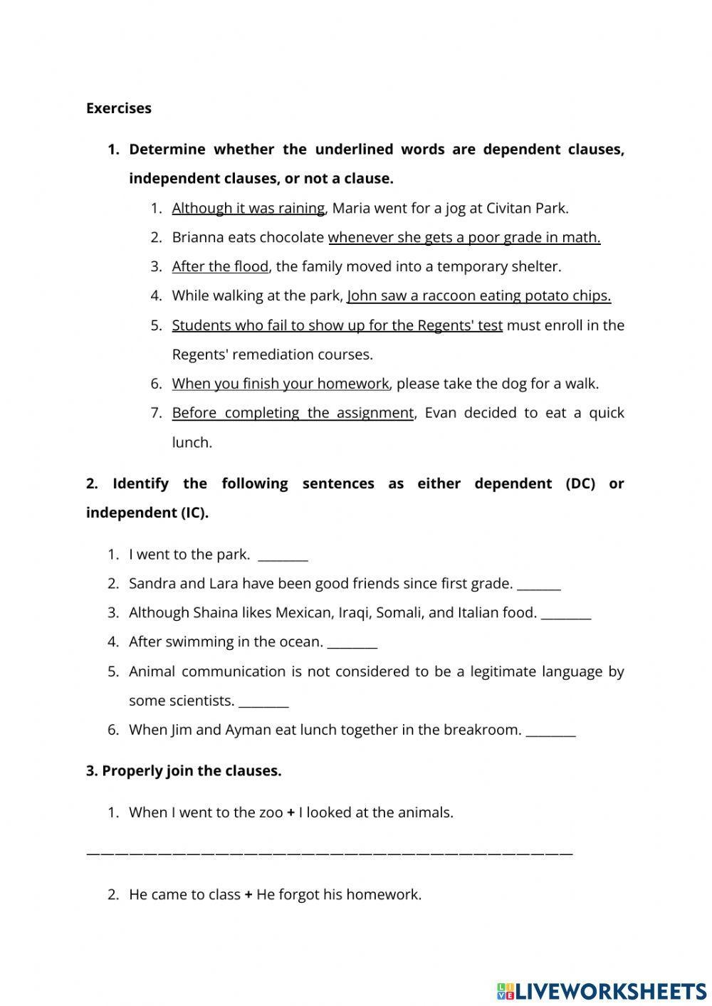 Independent And Dependent Clauses Worksheet Worksheets Library Independent And Dependent Clauses Worksheet Worksheets Library