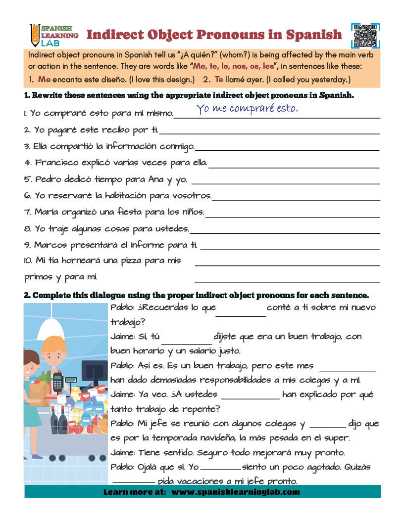 Indirect Object Pronouns In Spanish PDF Worksheet Spanish Learning Lab 18 A Personal In Spanish Worksheet Free PDF At Worksheeto