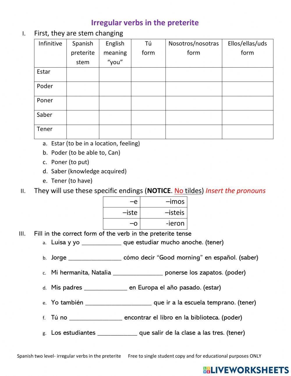 Irregular Preterite Verbs Worksheet Worksheets Library Irregular Preterite Verbs Worksheet Worksheets Library