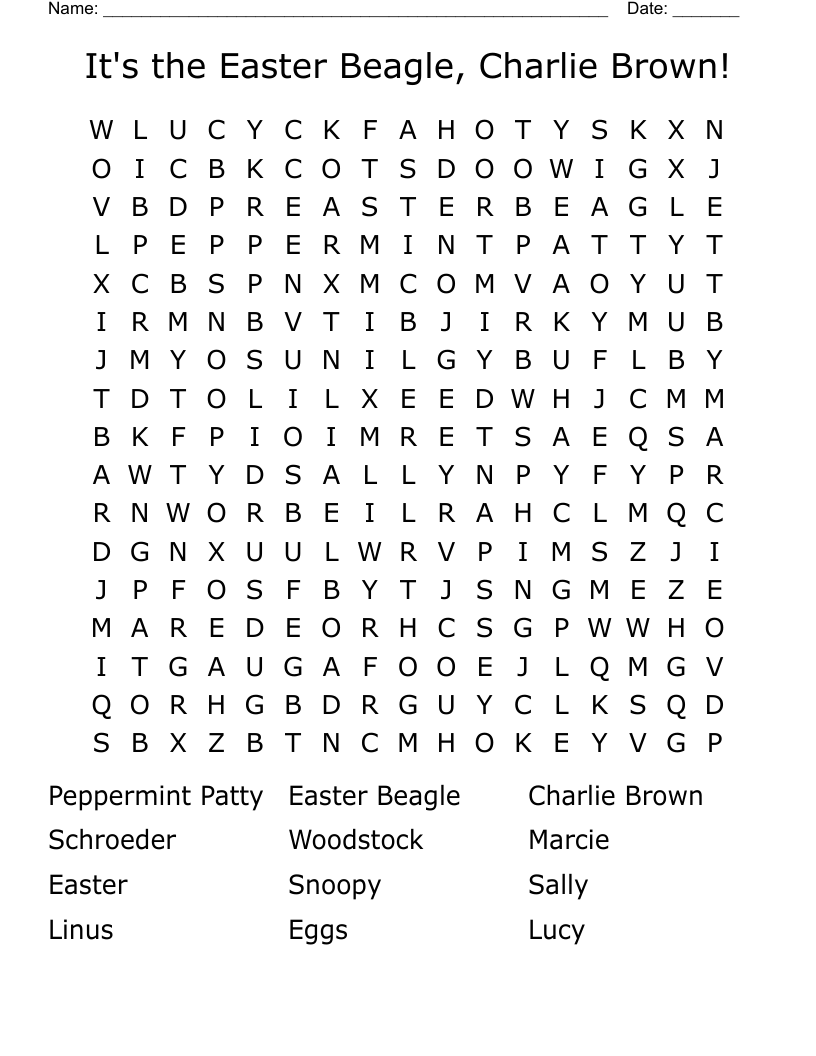 It S The Easter Beagle Charlie Brown Word Search WordMint It S The Easter Beagle Charlie Brown Word Search WordMint