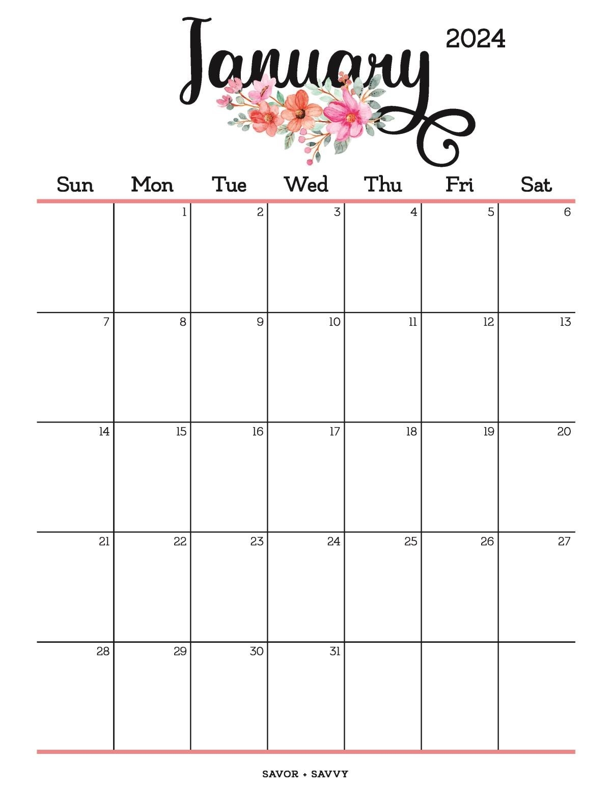 January 2024 Calendar Templates 14 Free Printables Savor Savvy January 2024 Calendar Templates 14 Free Printables Savor Savvy