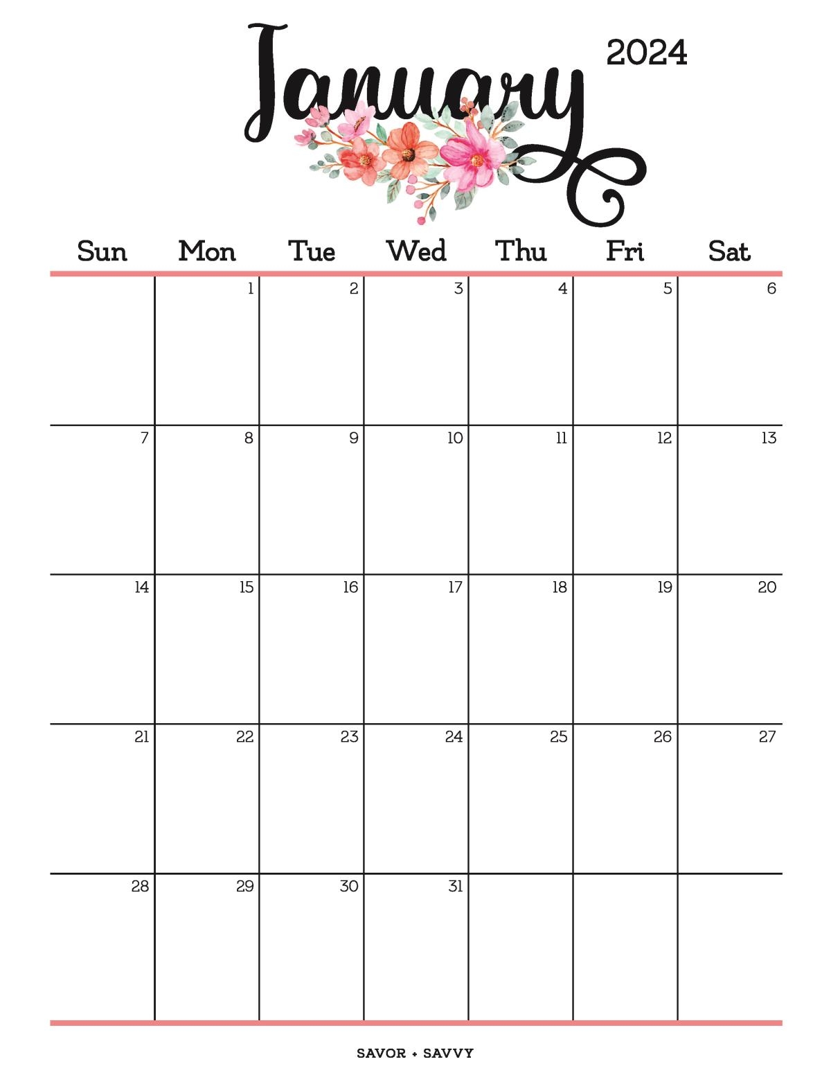 January 2024 Calendar Templates 14 Free Printables Savor Savvy January 2024 Calendar Templates 14 Free Printables Savor Savvy