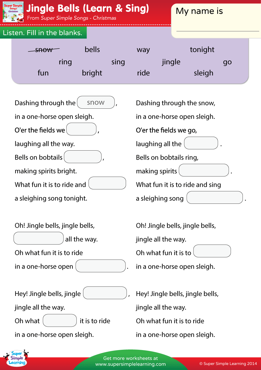 Jingle Bells Worksheet Fill In The Blanks Super Simple I M A Little Snowman Worksheet Fill In The Blanks Super Simple