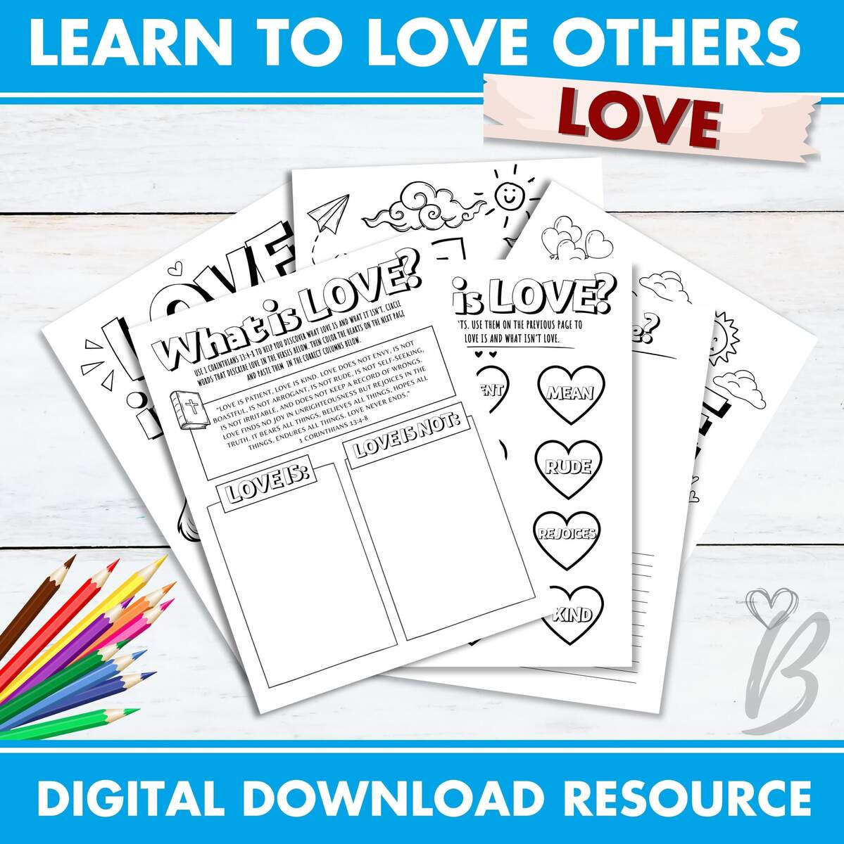 Kids Faith Based 1 Corinthians 13 Worksheet About Love Bible Verse Sheets Teach Kids To Love Love Your Neighbor Develop A Loving Heart Etsy