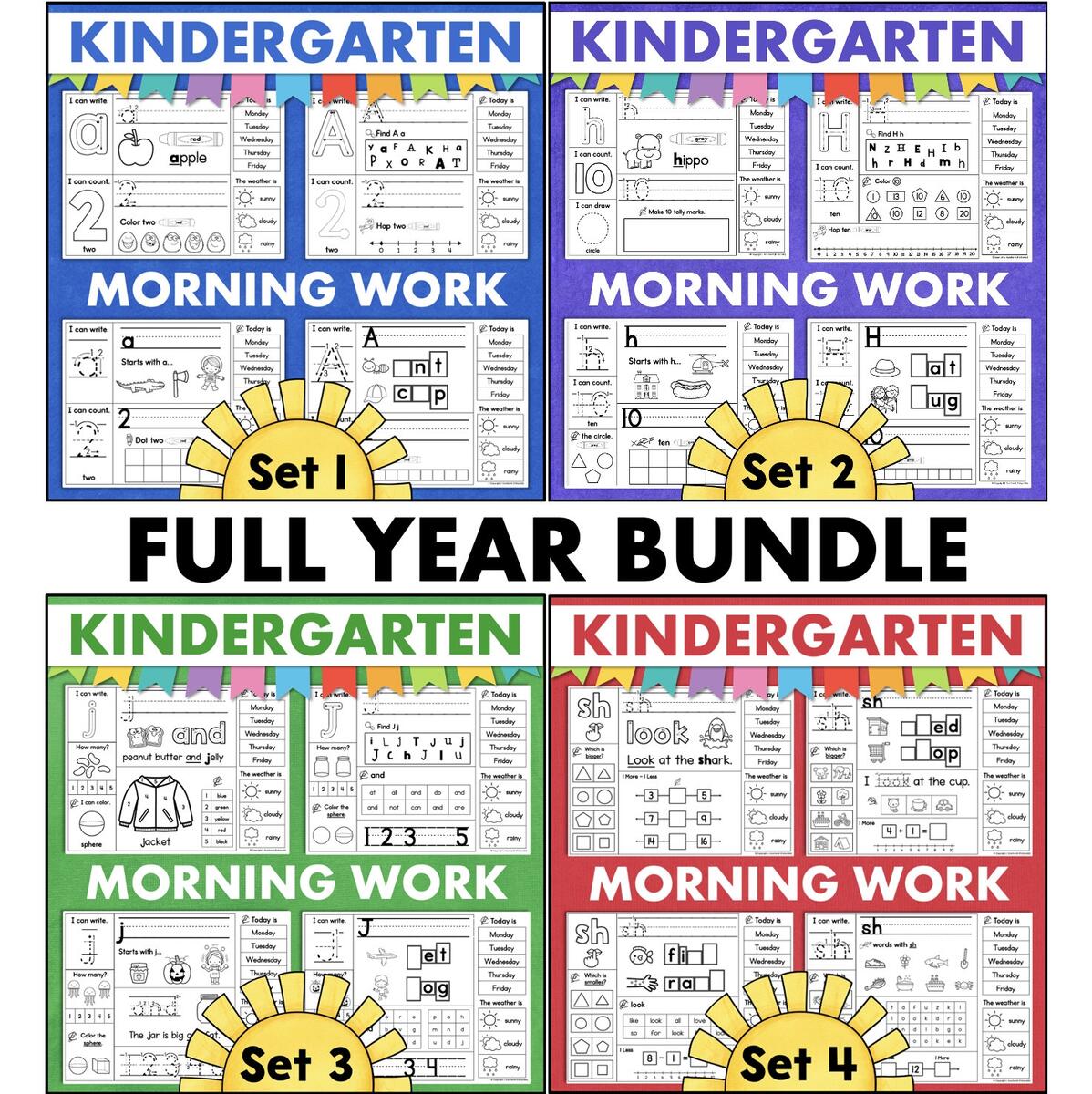 Kindergarten Daily Practice Worksheets FULL YEAR Spiral Review Phonics Reading Writing Math Letters Numbers Colors Shapes Homeschool Etsy