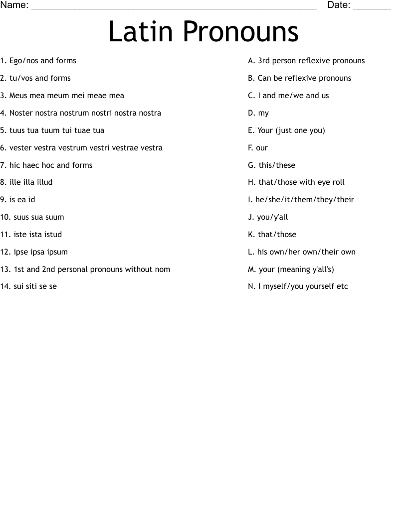Latin Pronouns Worksheet WordMint Latin Pronouns Worksheet WordMint