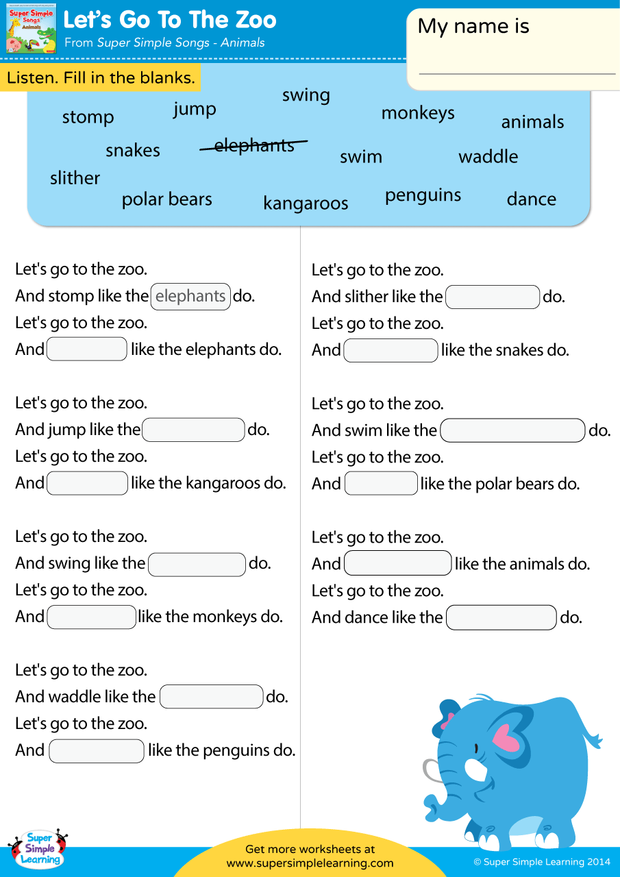 Let S Go To The Zoo Worksheet Fill In The Blanks Super Simple Let S Go To The Zoo Worksheet Fill In The Blanks Super Simple