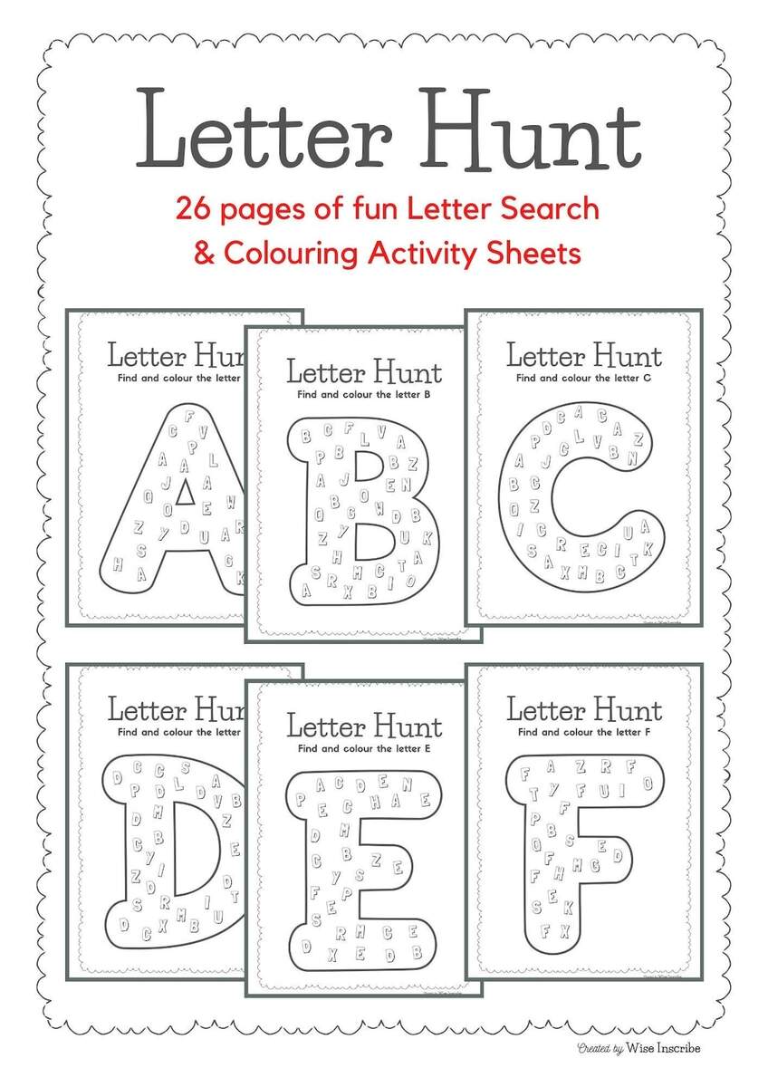 Letter Hunt Alphabet Worksheets ABC Colouring Pages Printable Etsy