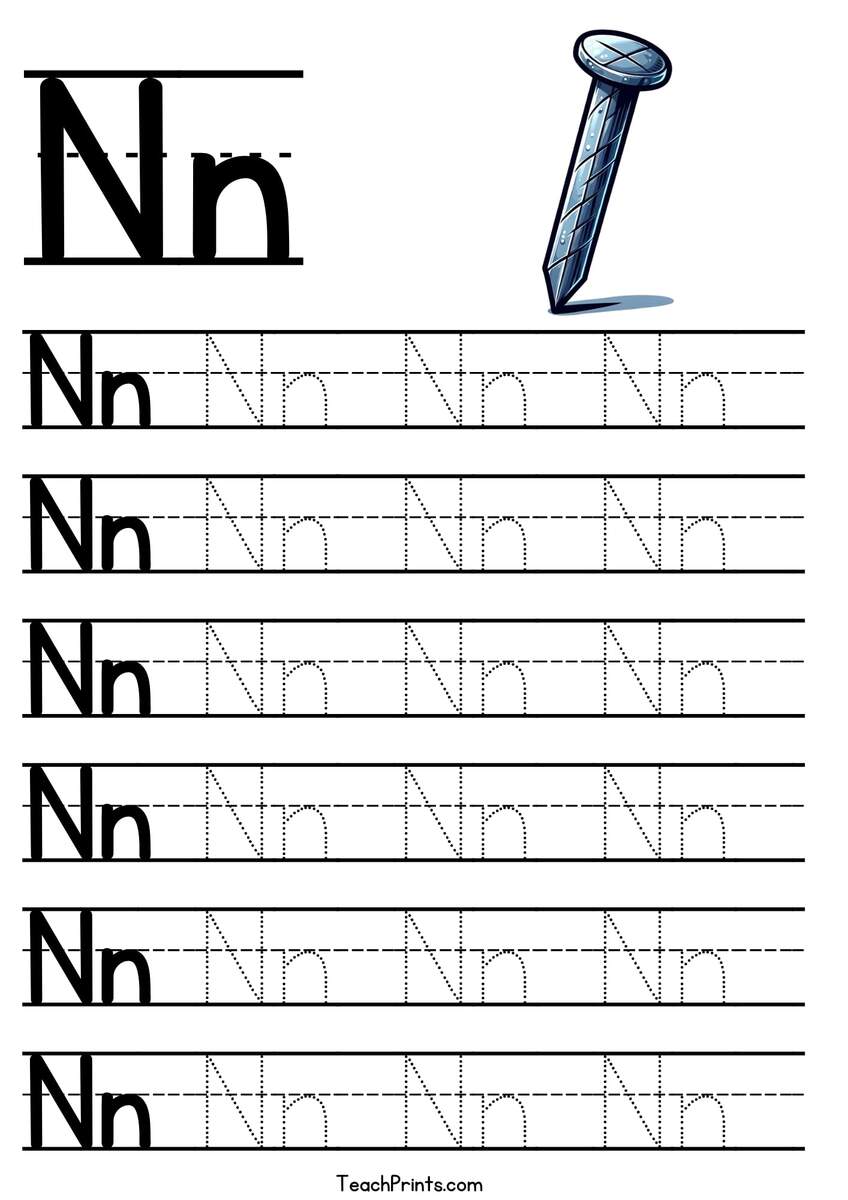 Letter N Tracing Worksheet Free Printables Teach Prints Letter N Tracing Worksheet Free Printables Teach Prints