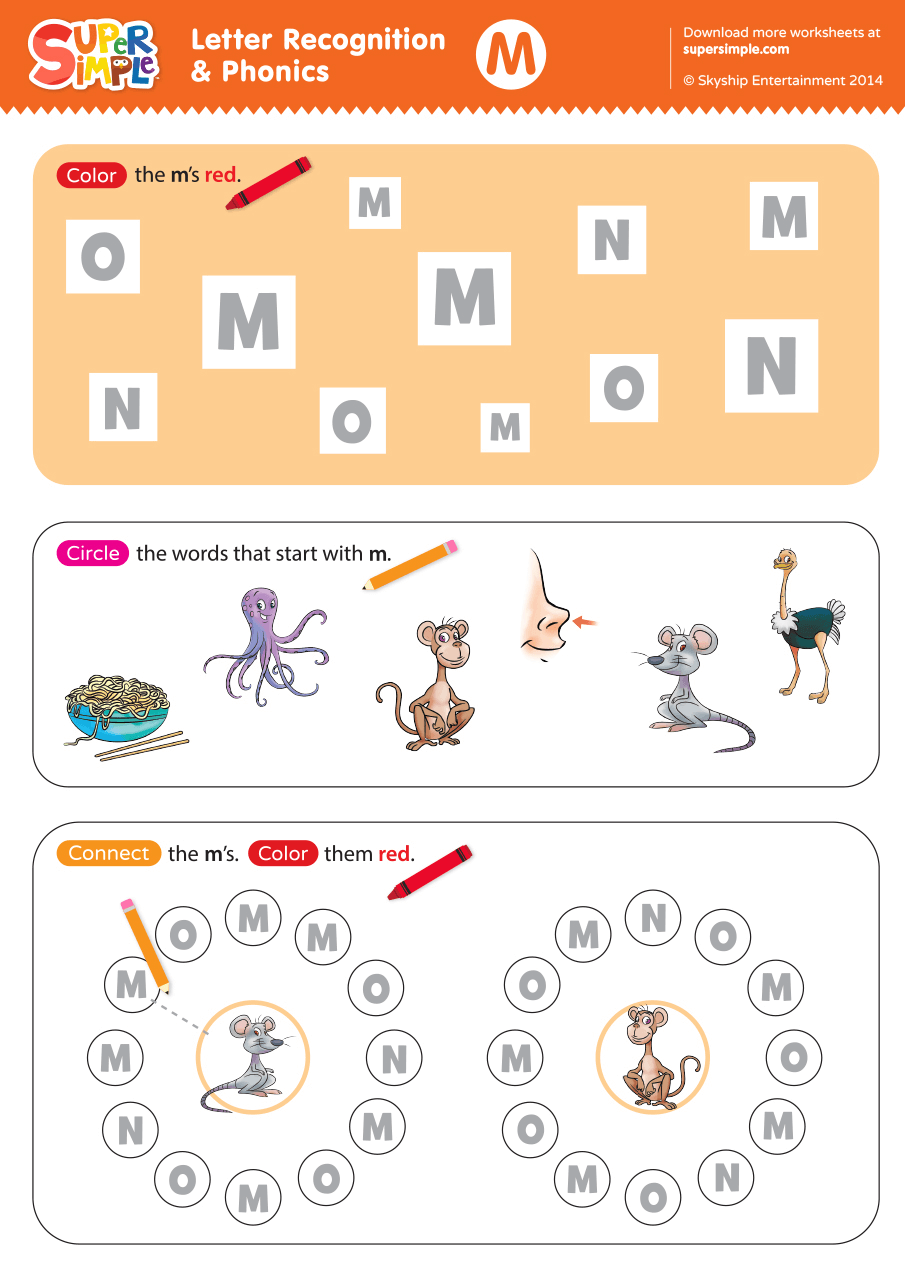 Letter Recognition Phonics Worksheet M Uppercase Super Simple Letter Recognition Phonics Worksheet M Uppercase Super Simple