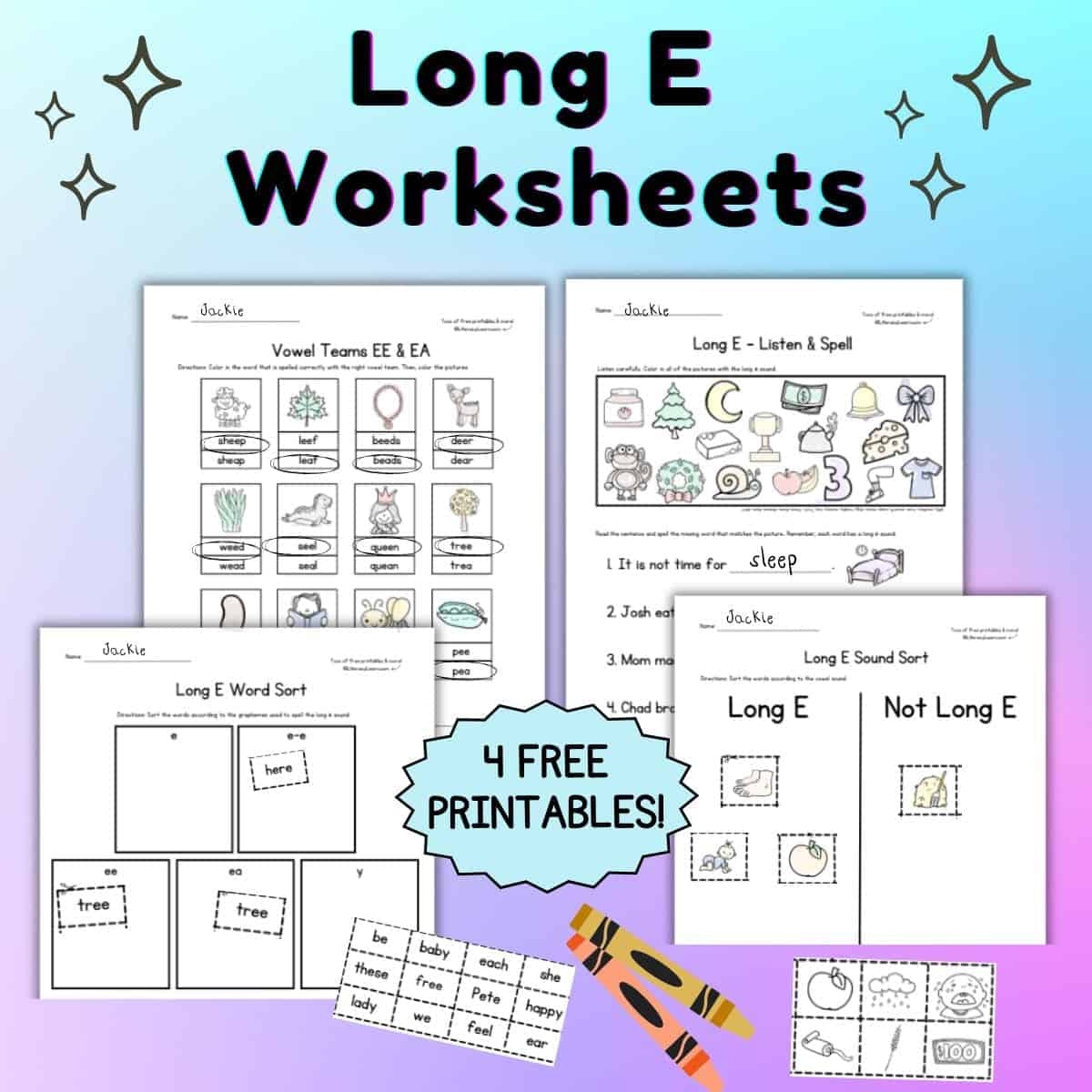 Long E Worksheets 4 Free Printables Literacy Learn English For Kids Step By Step Long E Sound Worksheets Flashcards Posters Reading Comprehension