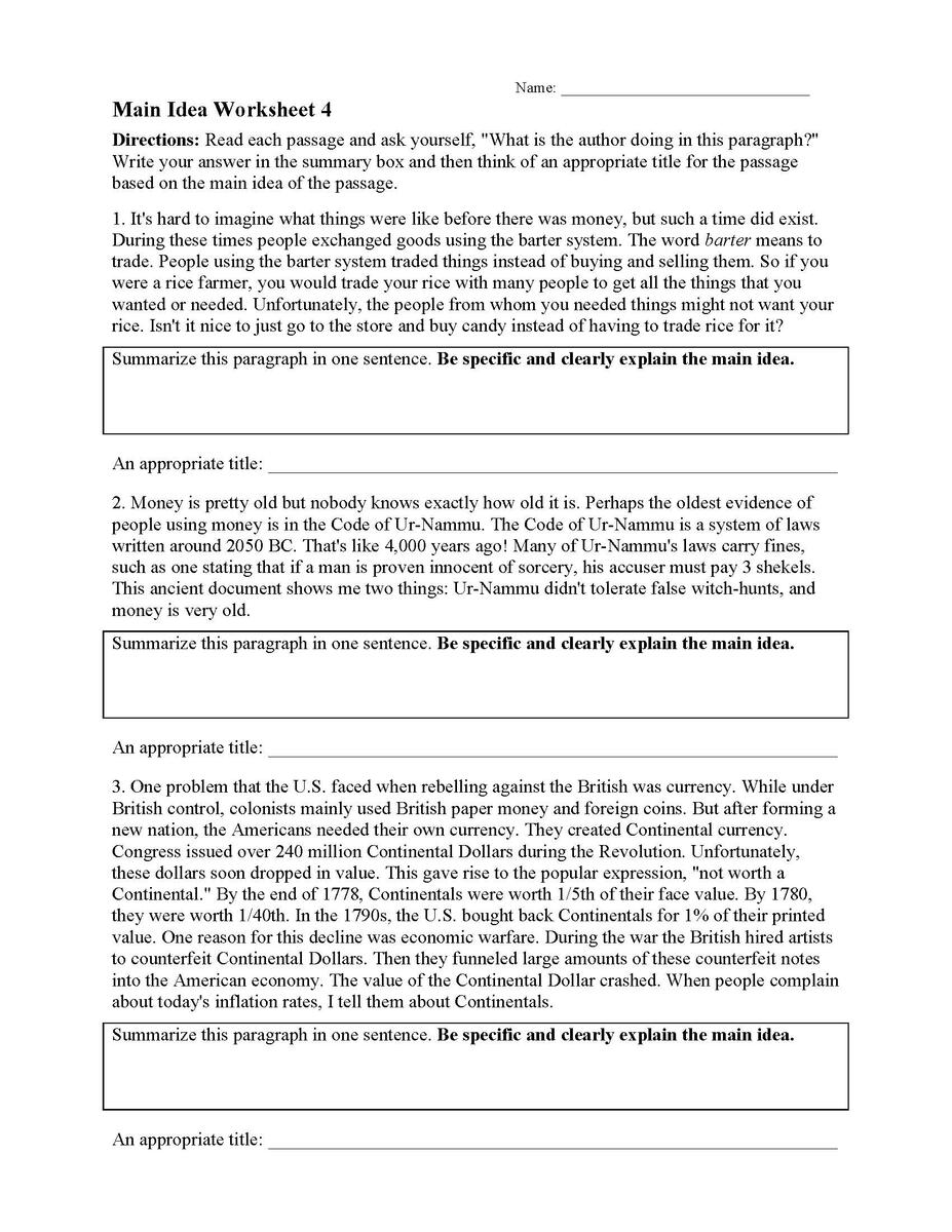 Main Idea Worksheets Ereading Worksheets Reading Comprehension Worksheets Online Or Printable