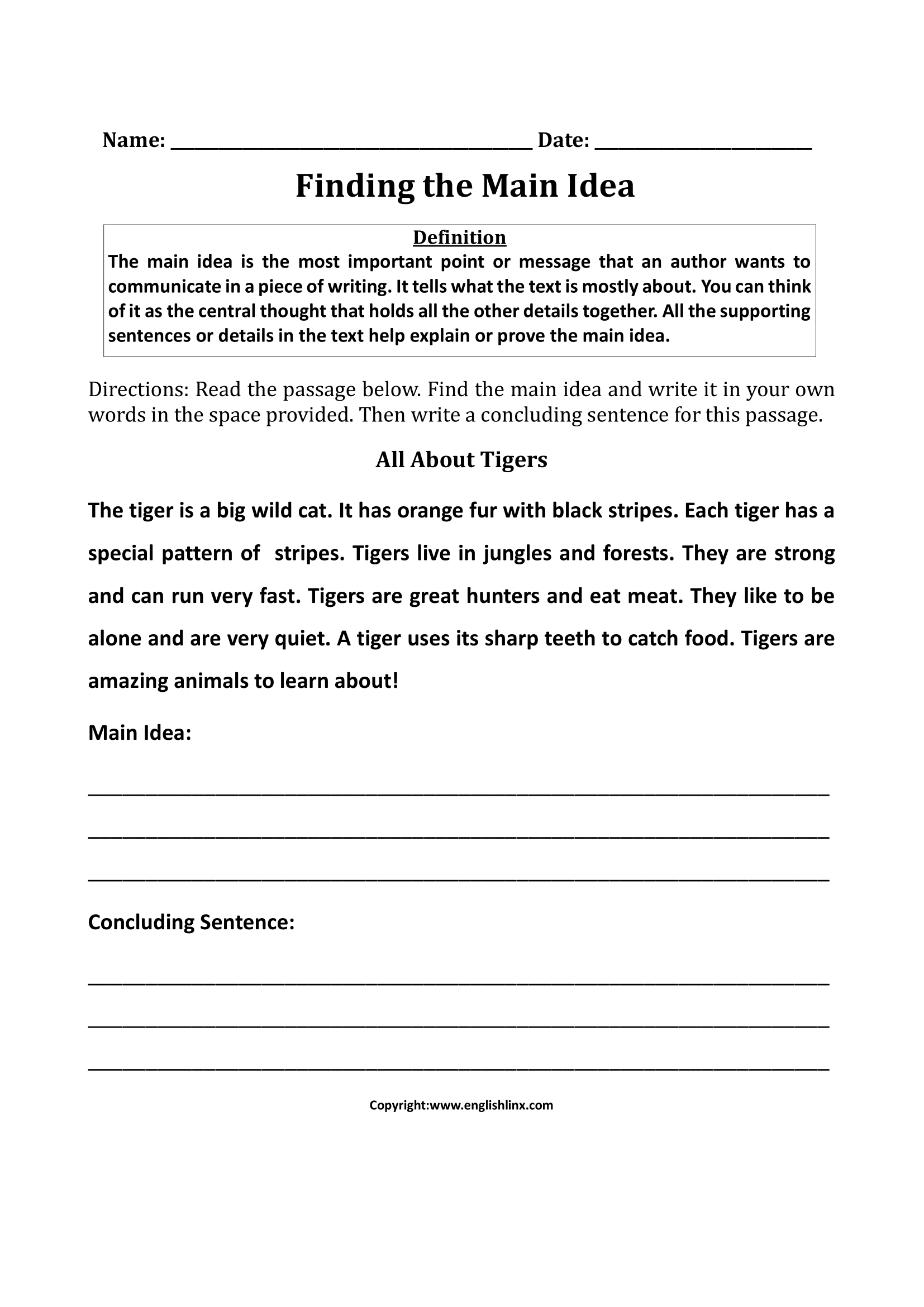 Main Idea Worksheets Printable Main Idea Practice Worksheets