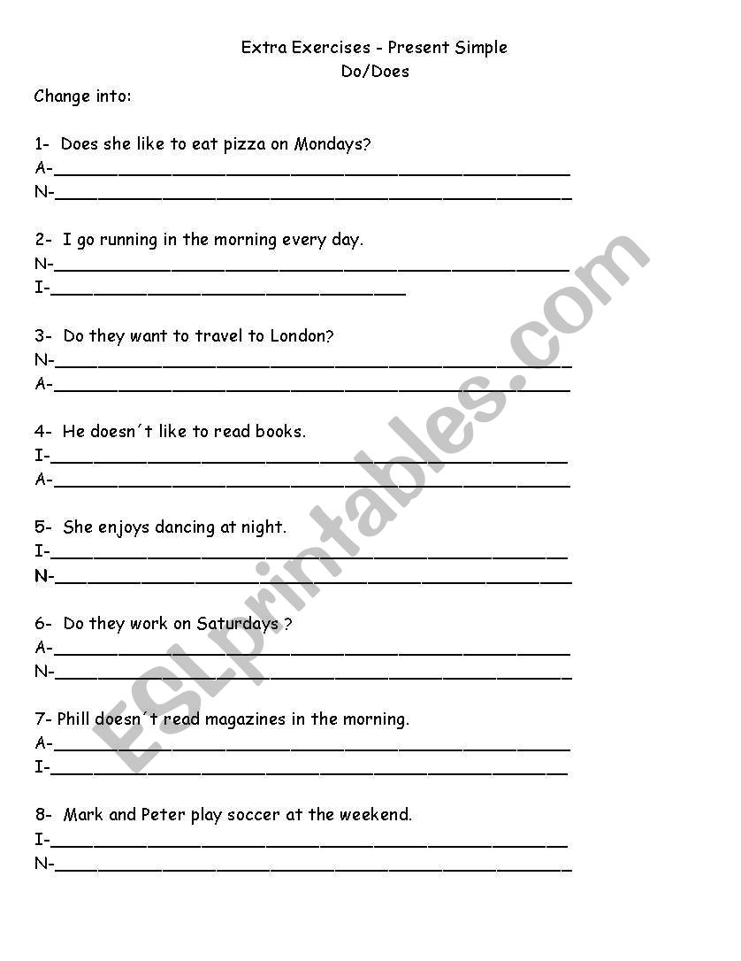 Make Negative Interrogative Or Affirmative Sentences With DO And DOES ESL Worksheet By Teachervanvan