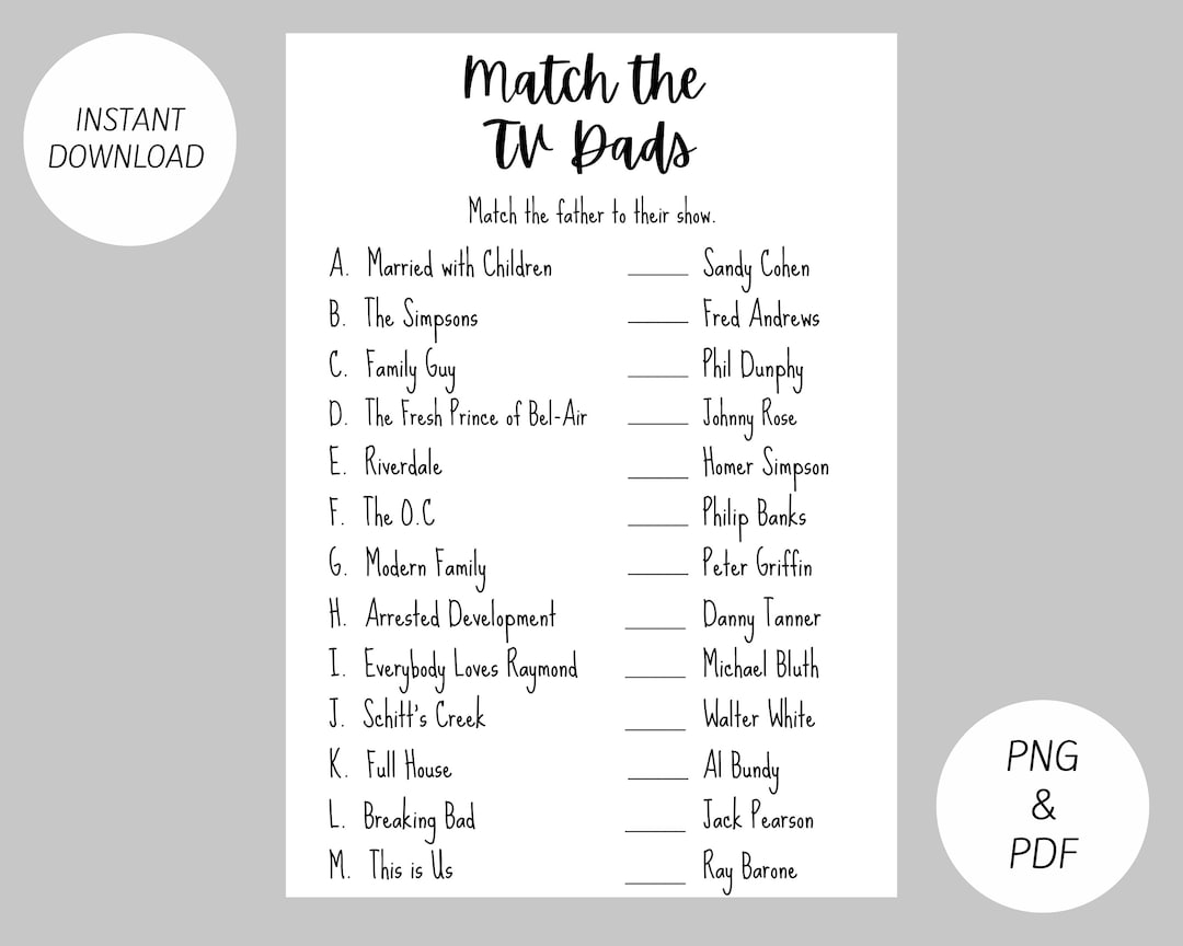 Match The TV Dads Famous Fathers Printable Game Etsy Israel Match The TV Dads Famous Fathers Printable Game Etsy Israel