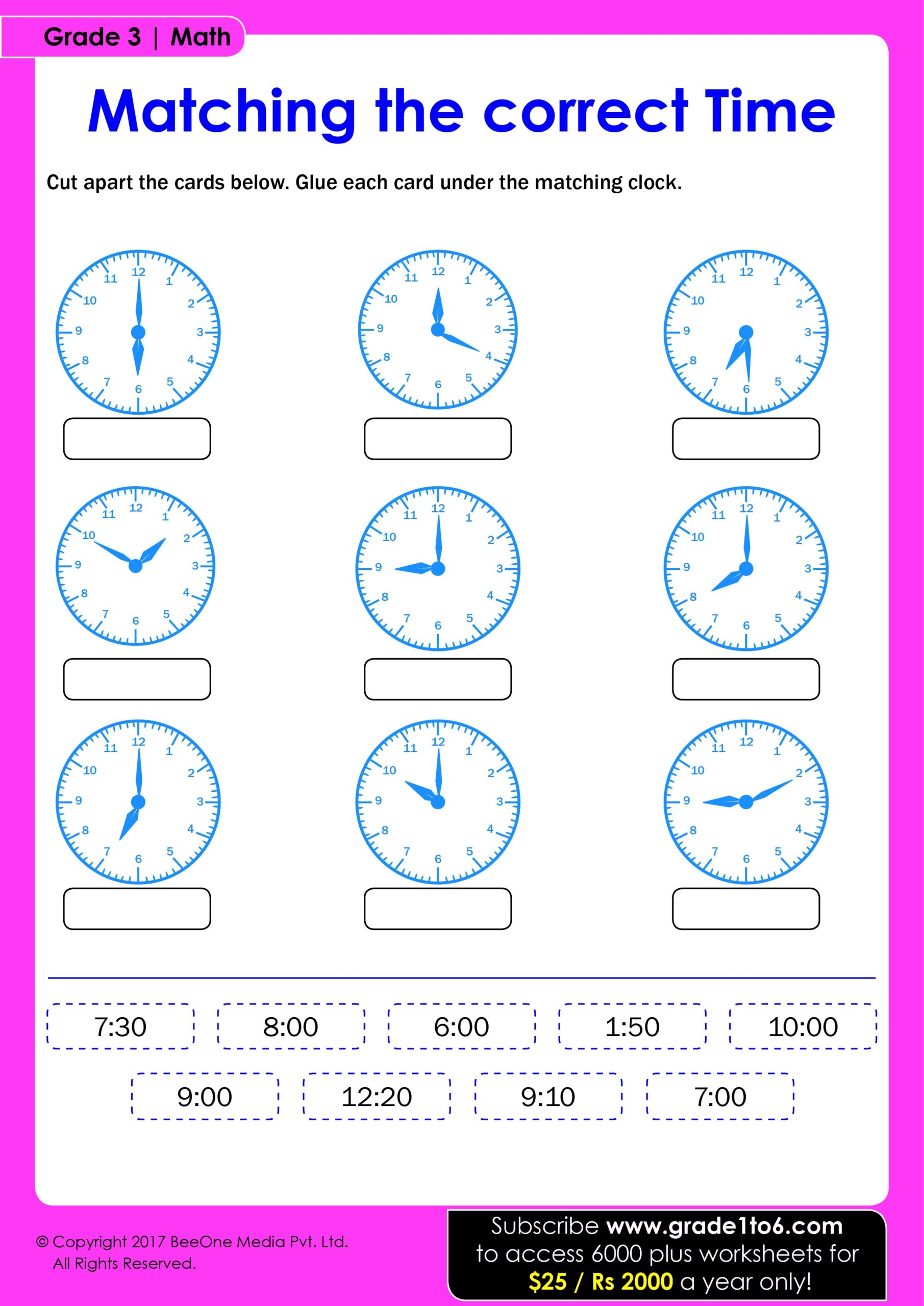 Matching The Correct Time Worksheet Grade1to6 Matching The Correct Time Worksheet Grade1to6