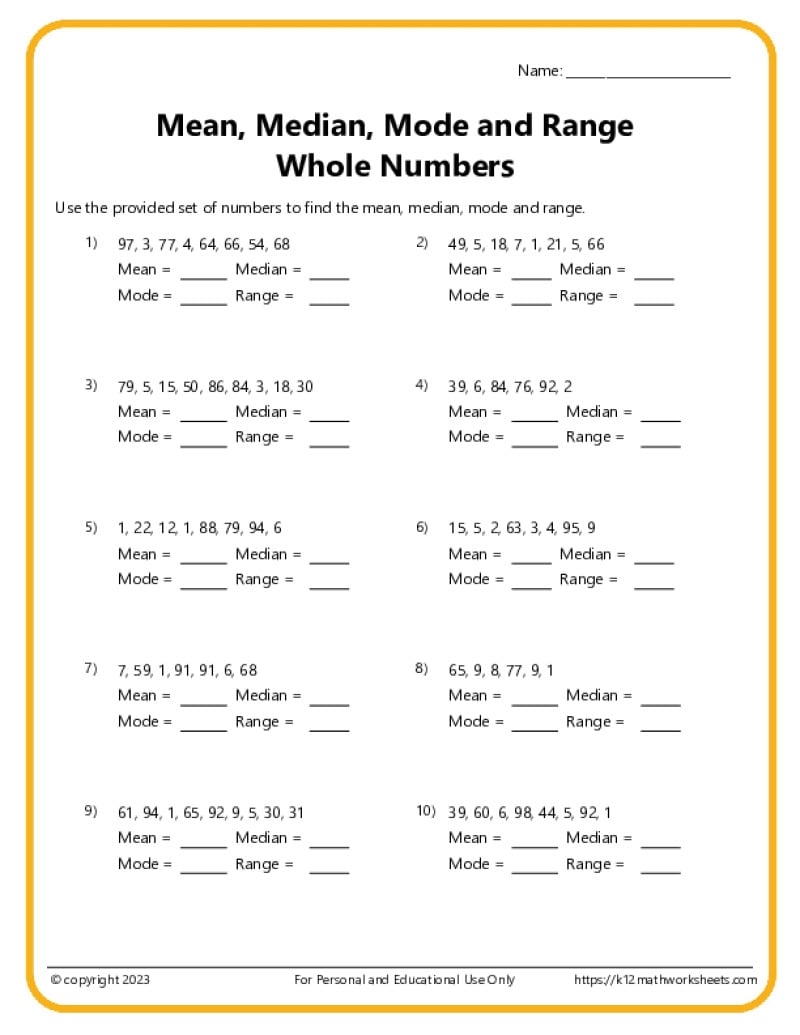 Mean Median Mode Range Worksheets Mode And Range Worksheets
