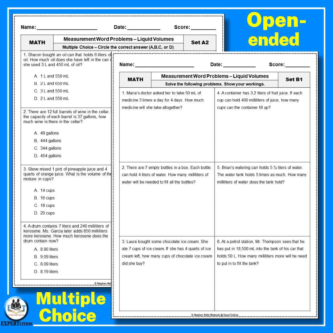 Measurement Word Problems Worksheets Liquid Volumes ExperTuition Measurement Word Problems Worksheets Liquid Volumes ExperTuition
