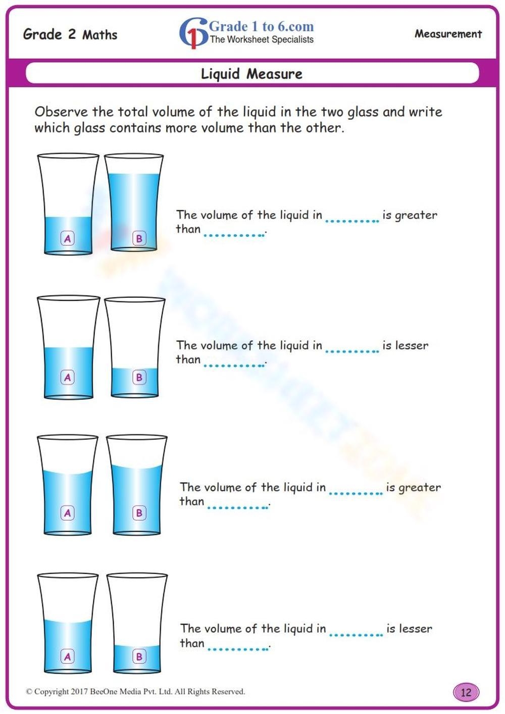 Measuring Liquid Volume Worksheets Printable