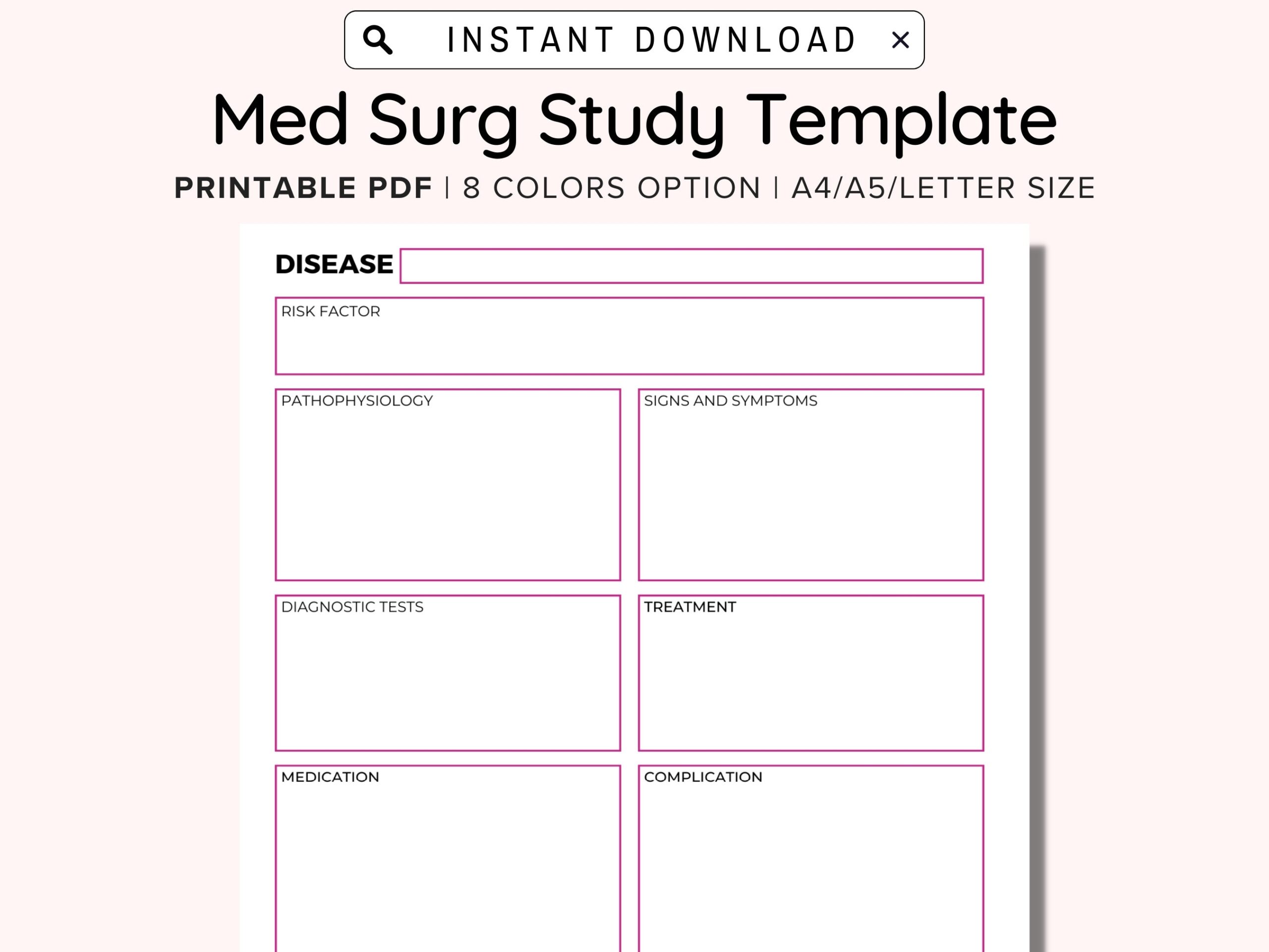 Med Surg Study Template Printable Medical Surgical Nursing Template Disease Study Guide Nursing Student Disease Process Template PDF Etsy Med Surg Study Template Printable Medical Surgical Nursing Template Disease Study Guide Nursing Student Disease Process Template PDF Etsy
