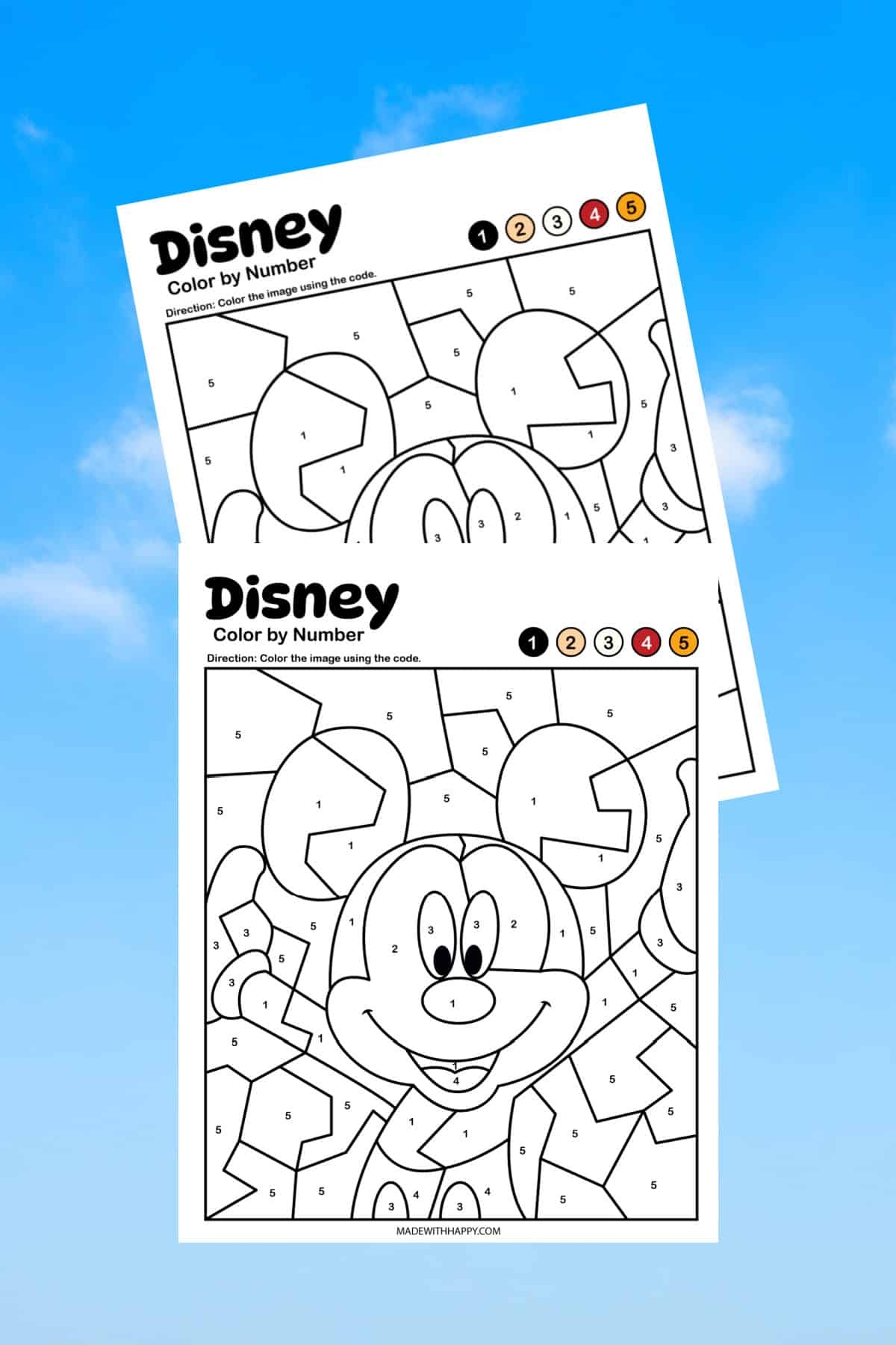 Mickey Mouse Color By Number Made With HAPPY Mickey Colors Cutting Practice Free Printable Monorails And Magic